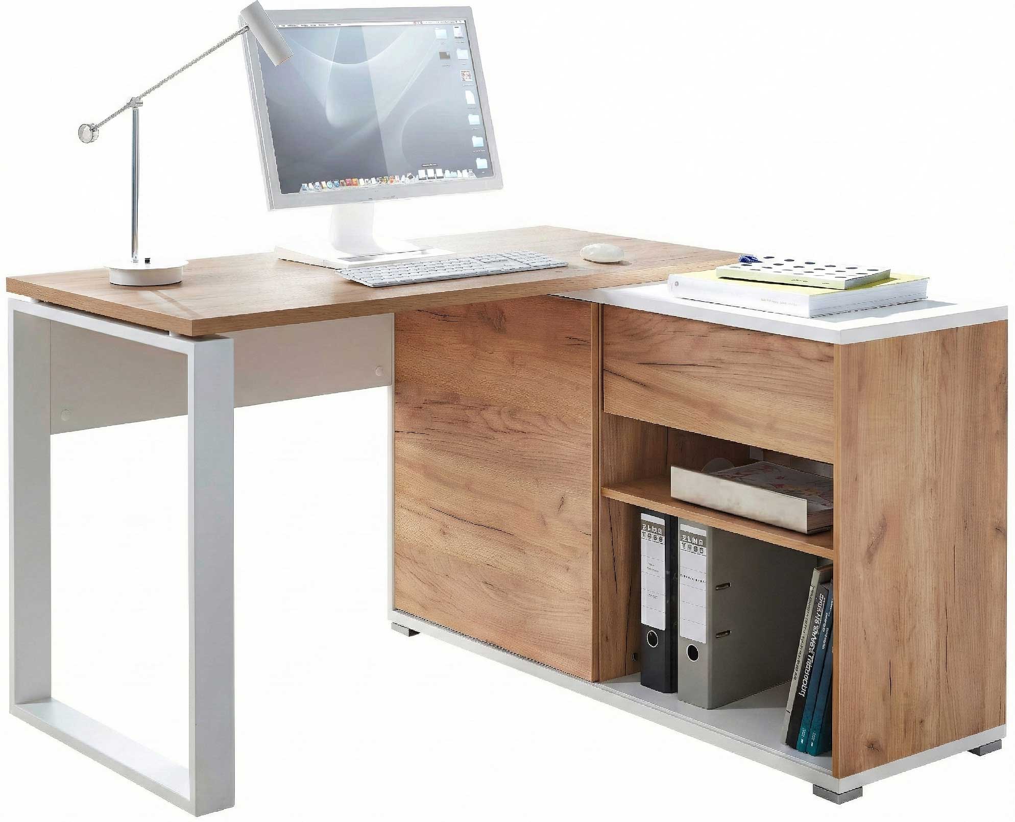 Bureau d'angle Lloris 117x120cm - blanc/chêne - Image 12