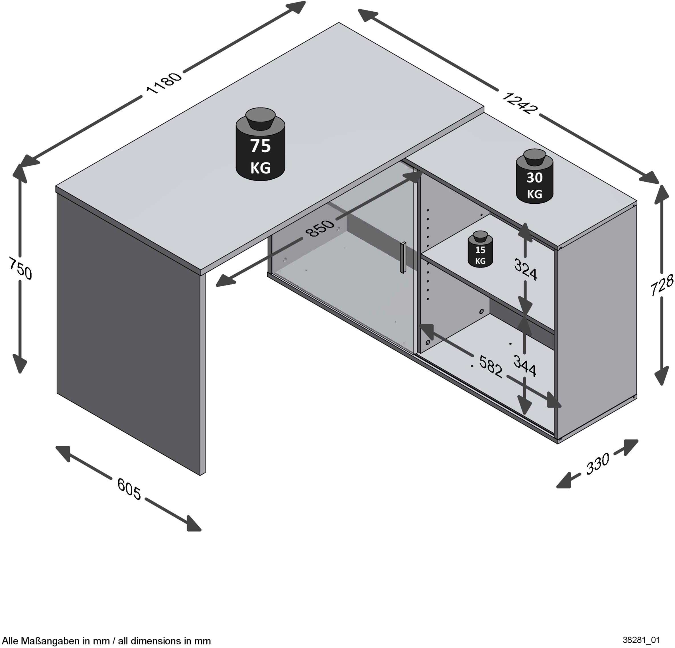 Bureau d'angle Vaiana - blanc/noir - Image 2
