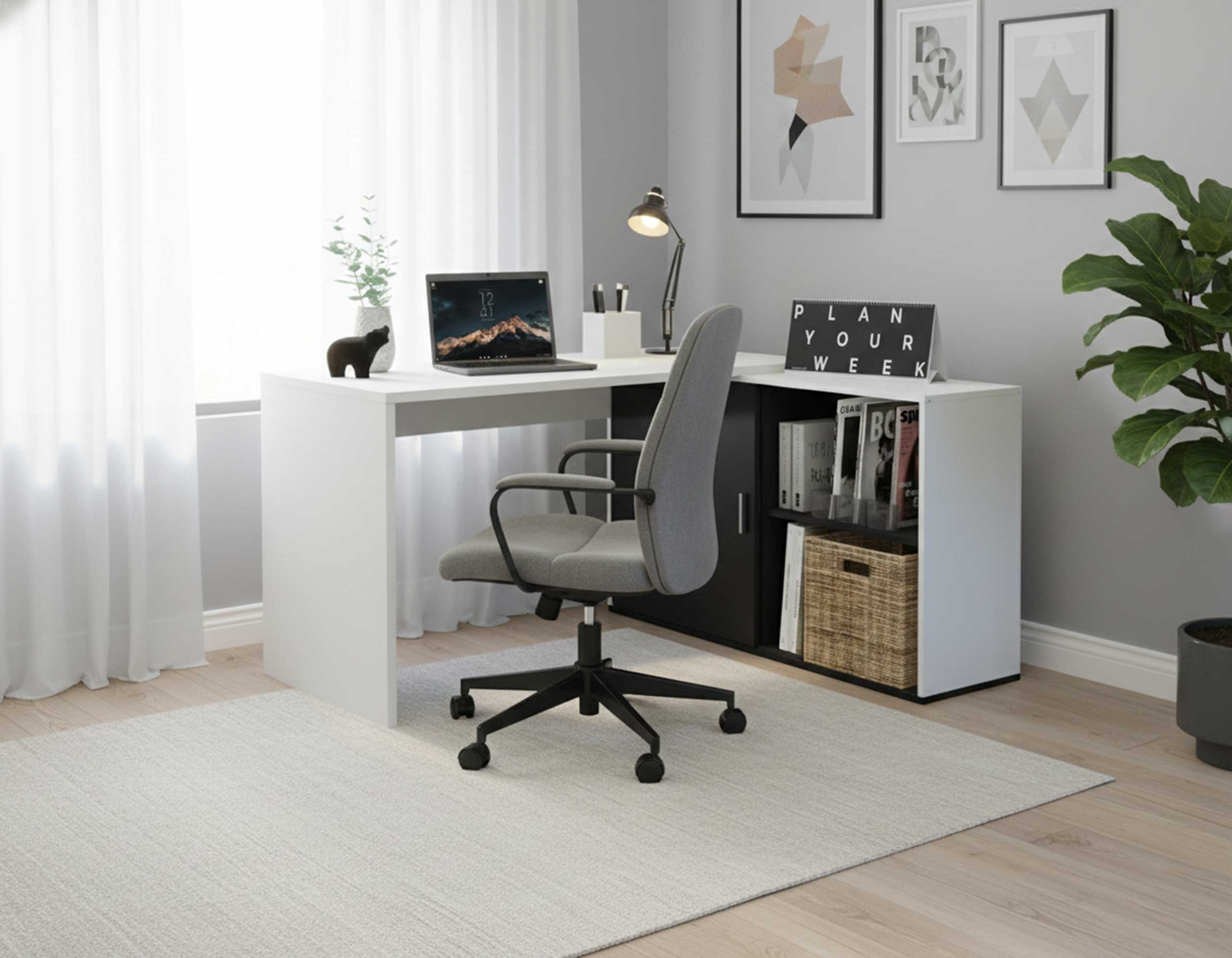 Bureau d'angle Vaiana - blanc/noir - Image 6