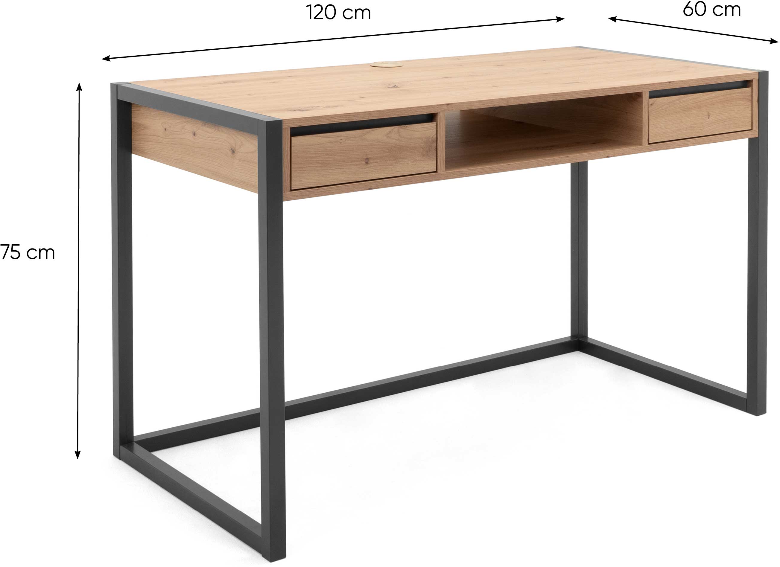Bureau Damon 120cm 2 tiroirs - chêne/anthracite - Image 2