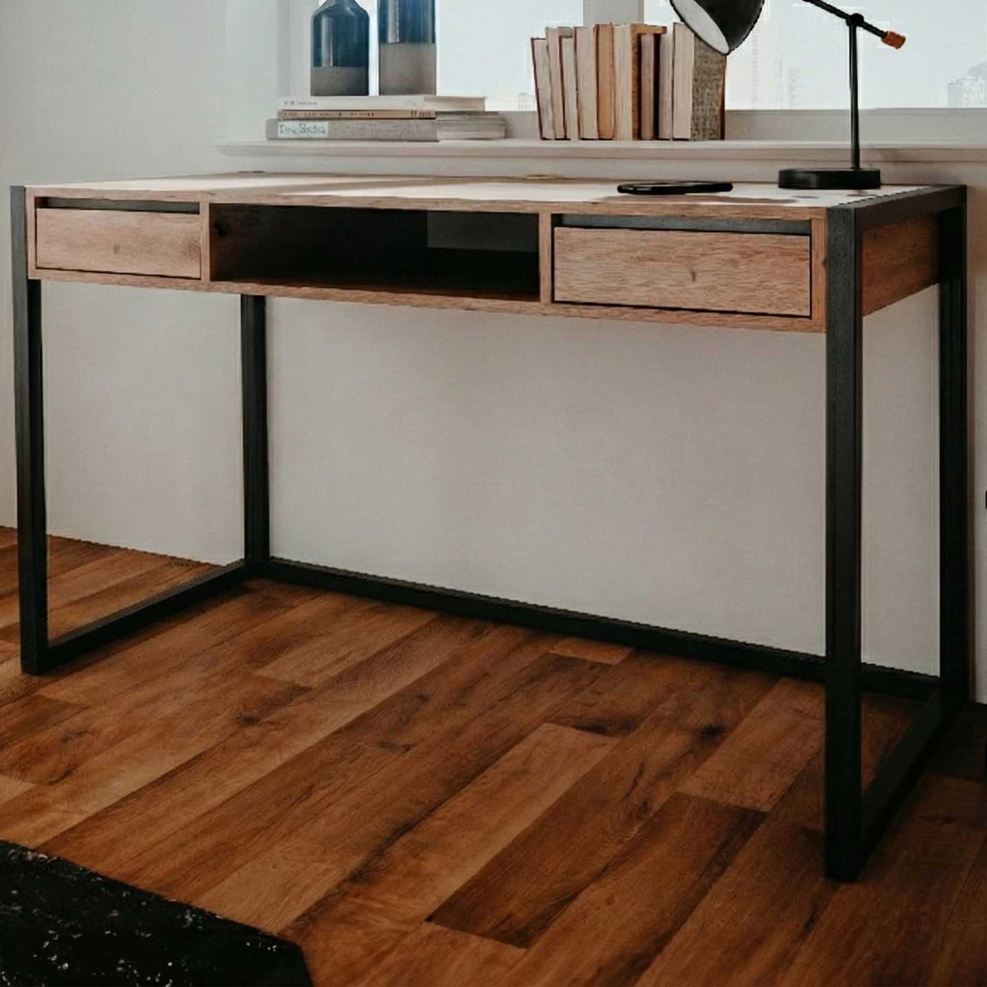 Bureau Damon 120cm 2 tiroirs - chêne/anthracite