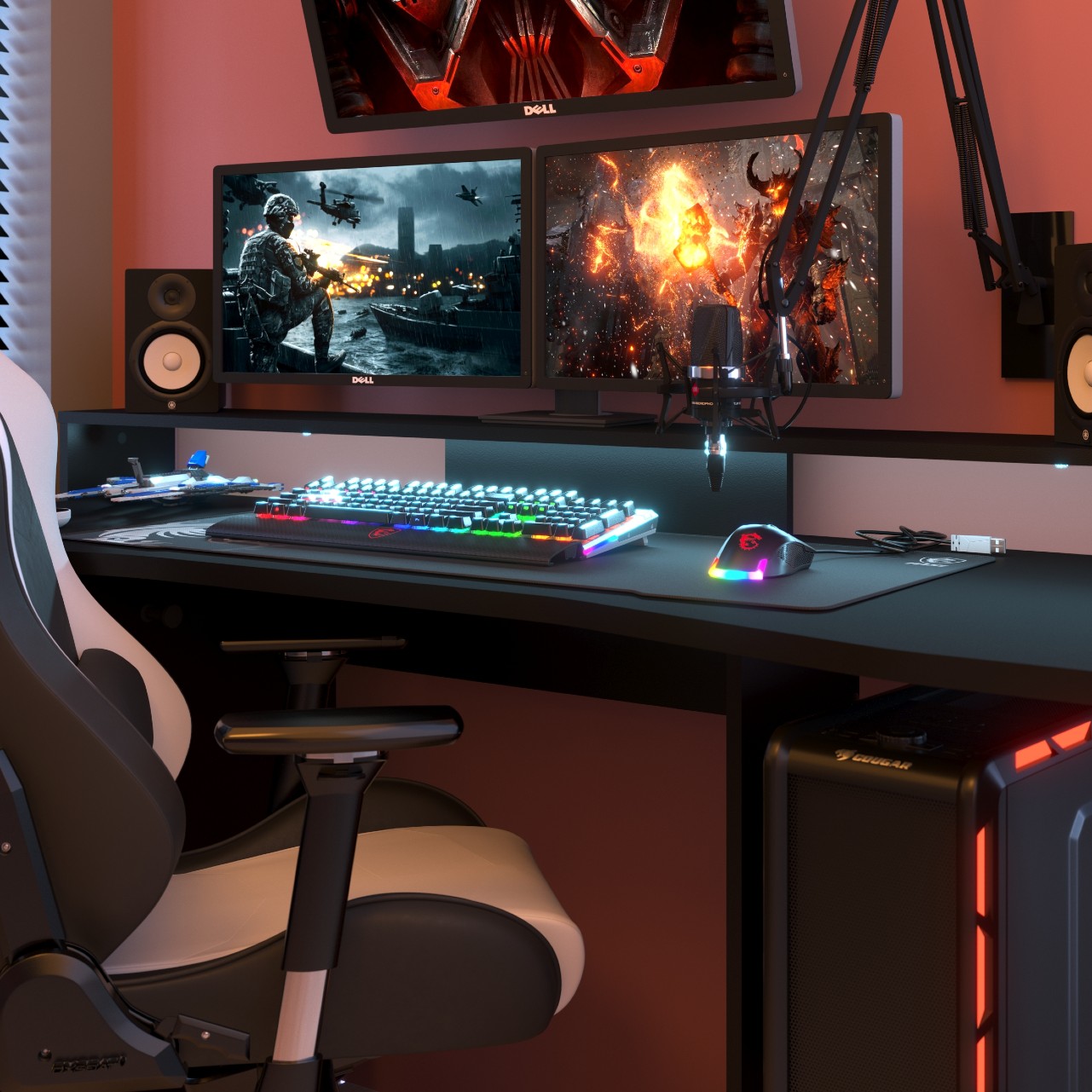 Bureau Gaming 152cm avec ruban LED - noir - Image 12