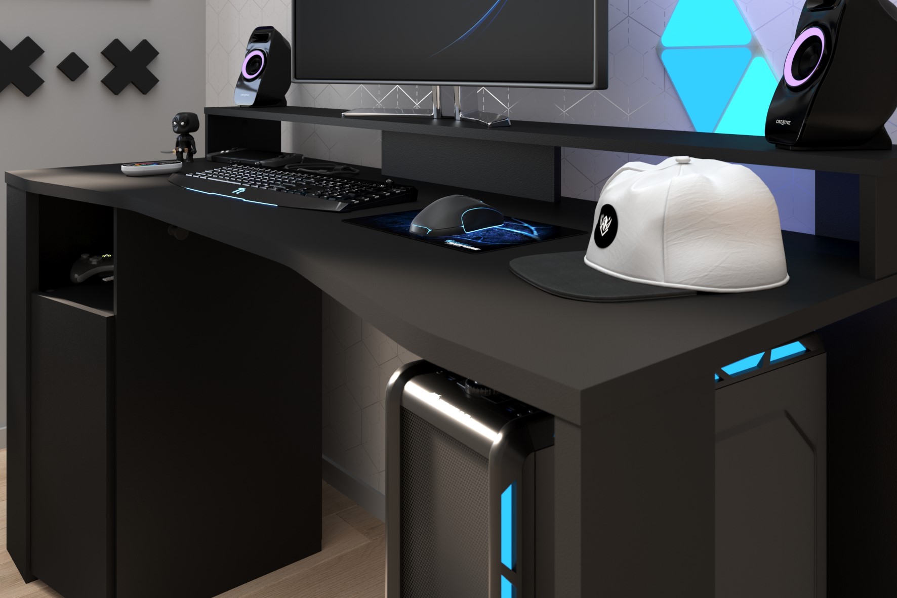 Bureau Gaming 152cm avec ruban LED - noir - Image 3