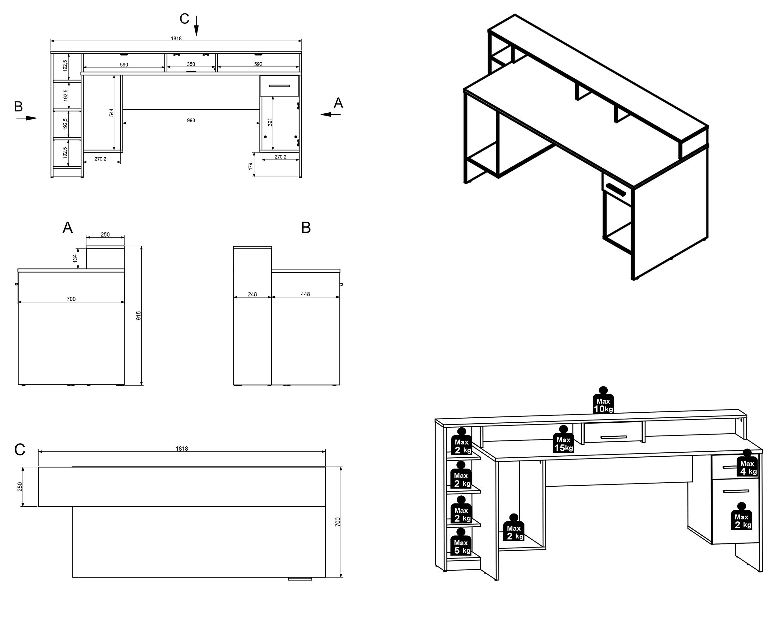 Bureau gaming Tudi éclairage compris - gris/bois - Image 2