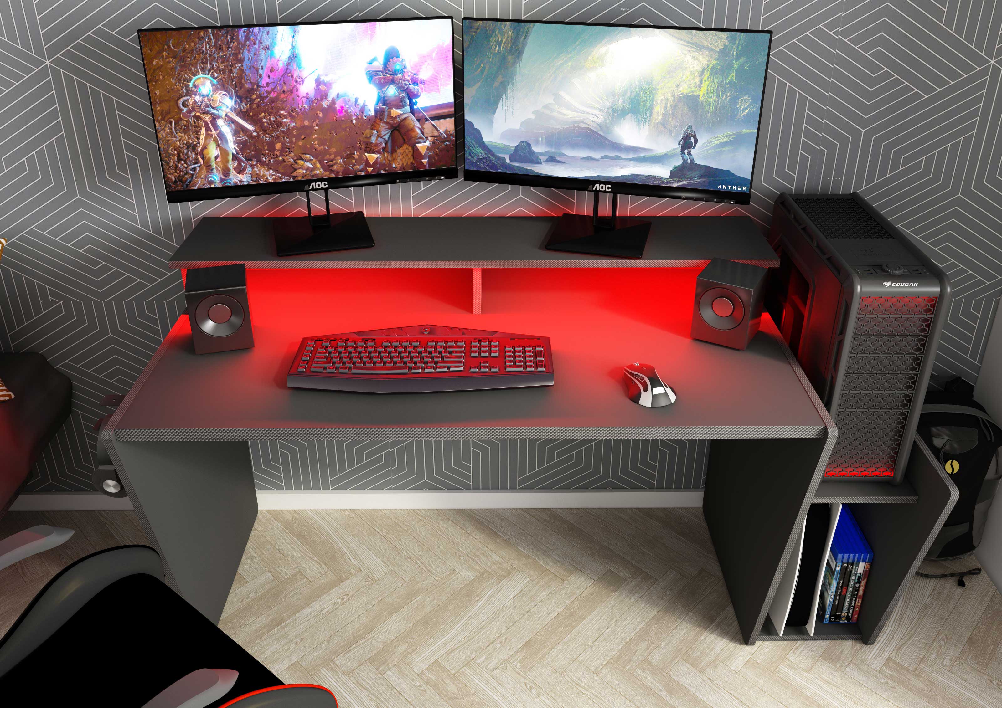 Bureau gaming Yannick 150x70x85cm panneaux de particules - anthracite - Image 4