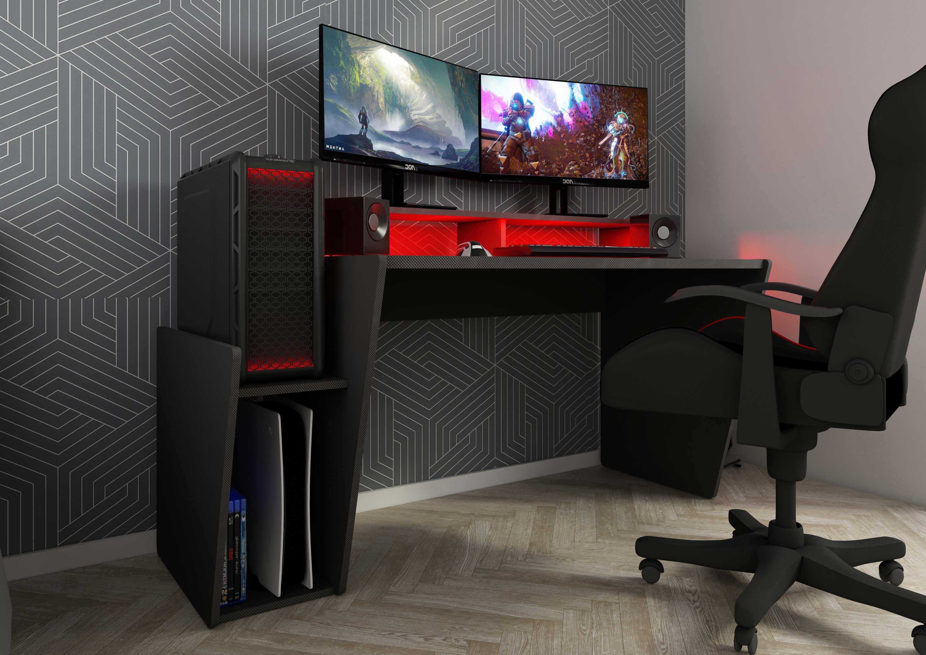Bureau gaming Yannick 150x70x85cm panneaux de particules - anthracite - Image 6