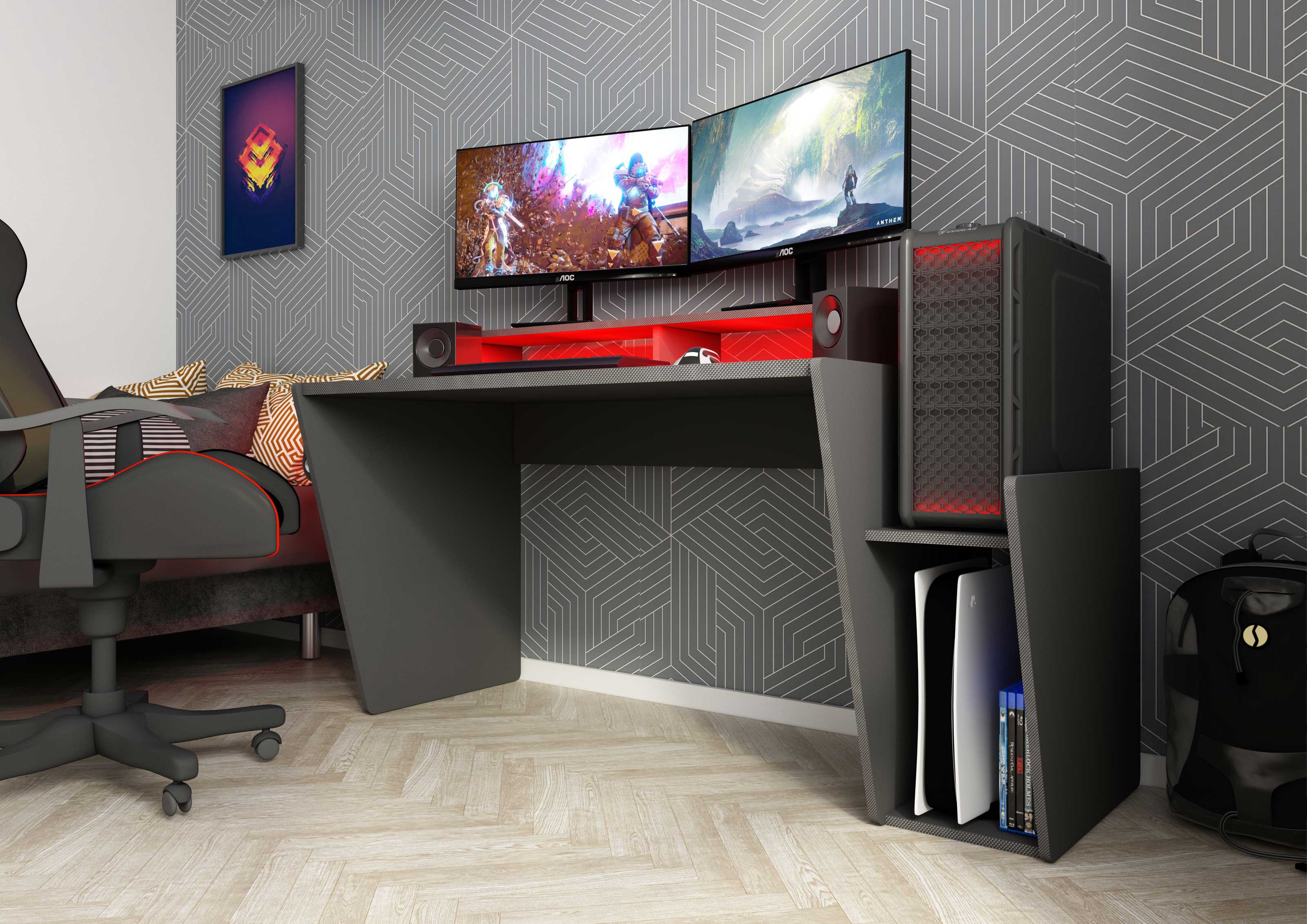 Bureau gaming Yannick 150x70x85cm panneaux de particules - anthracite - Image 7