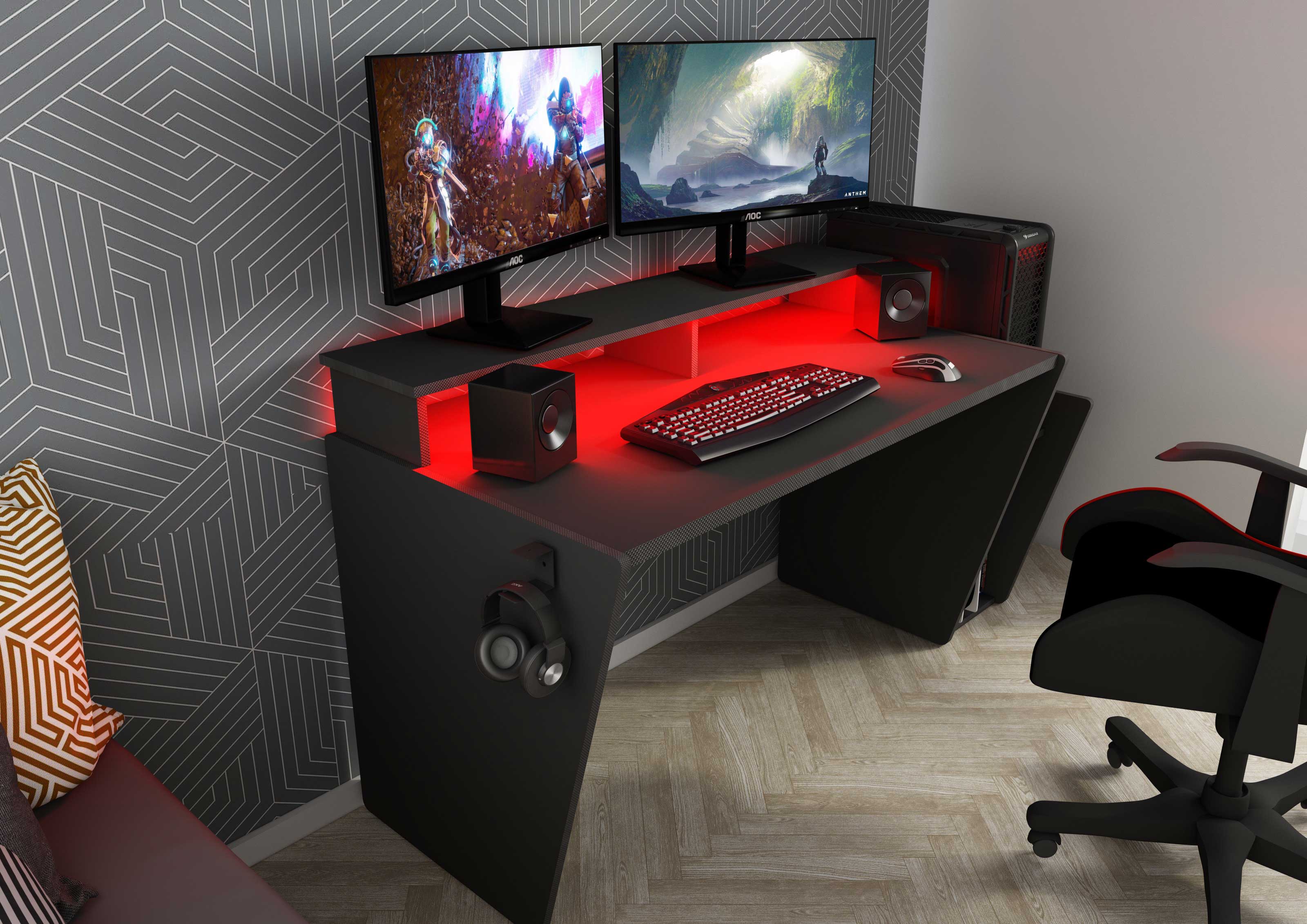 Bureau gaming Yannick 150x70x85cm panneaux de particules - anthracite - Image 8