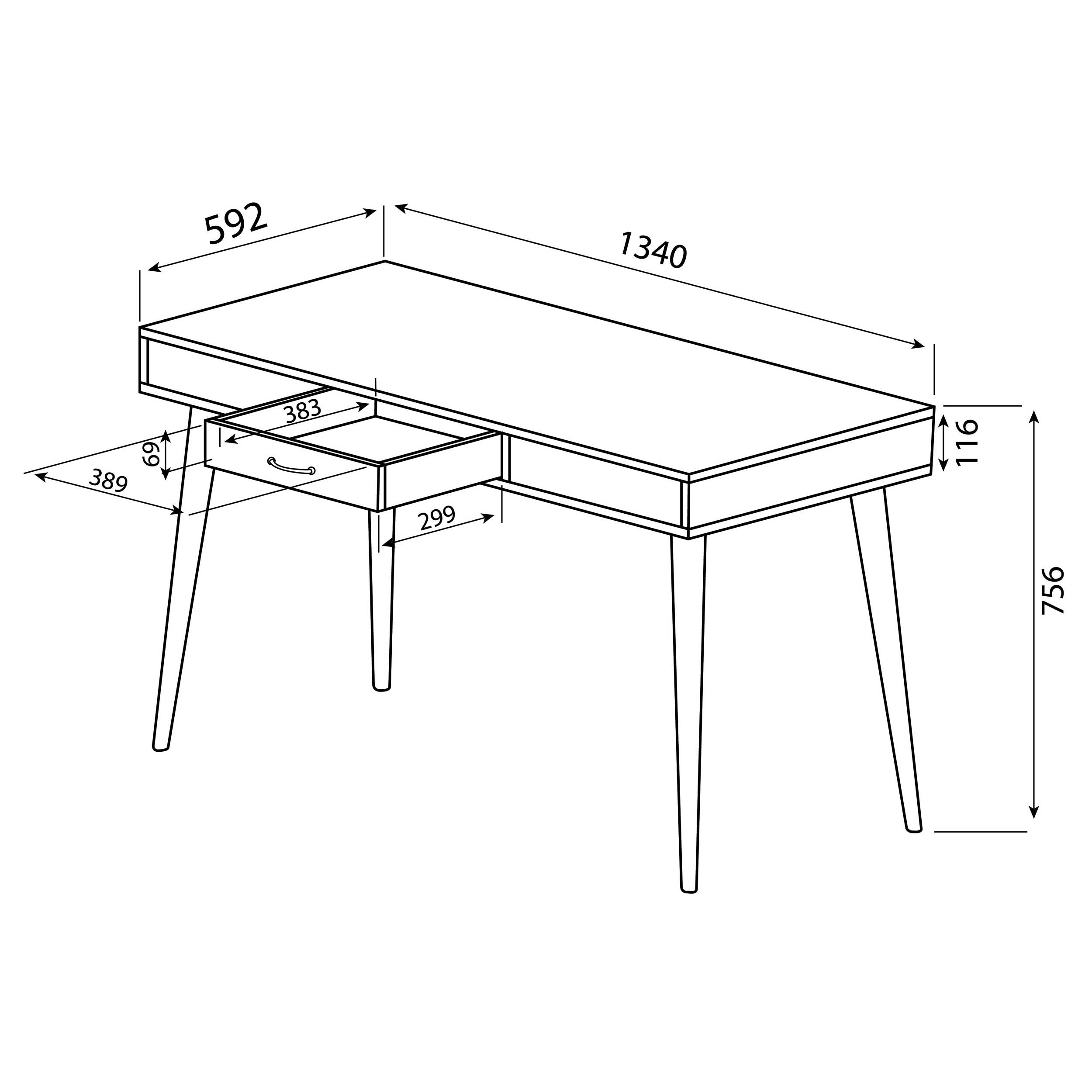 Bureau Horizon 134cm - chêne/noir - Image 3