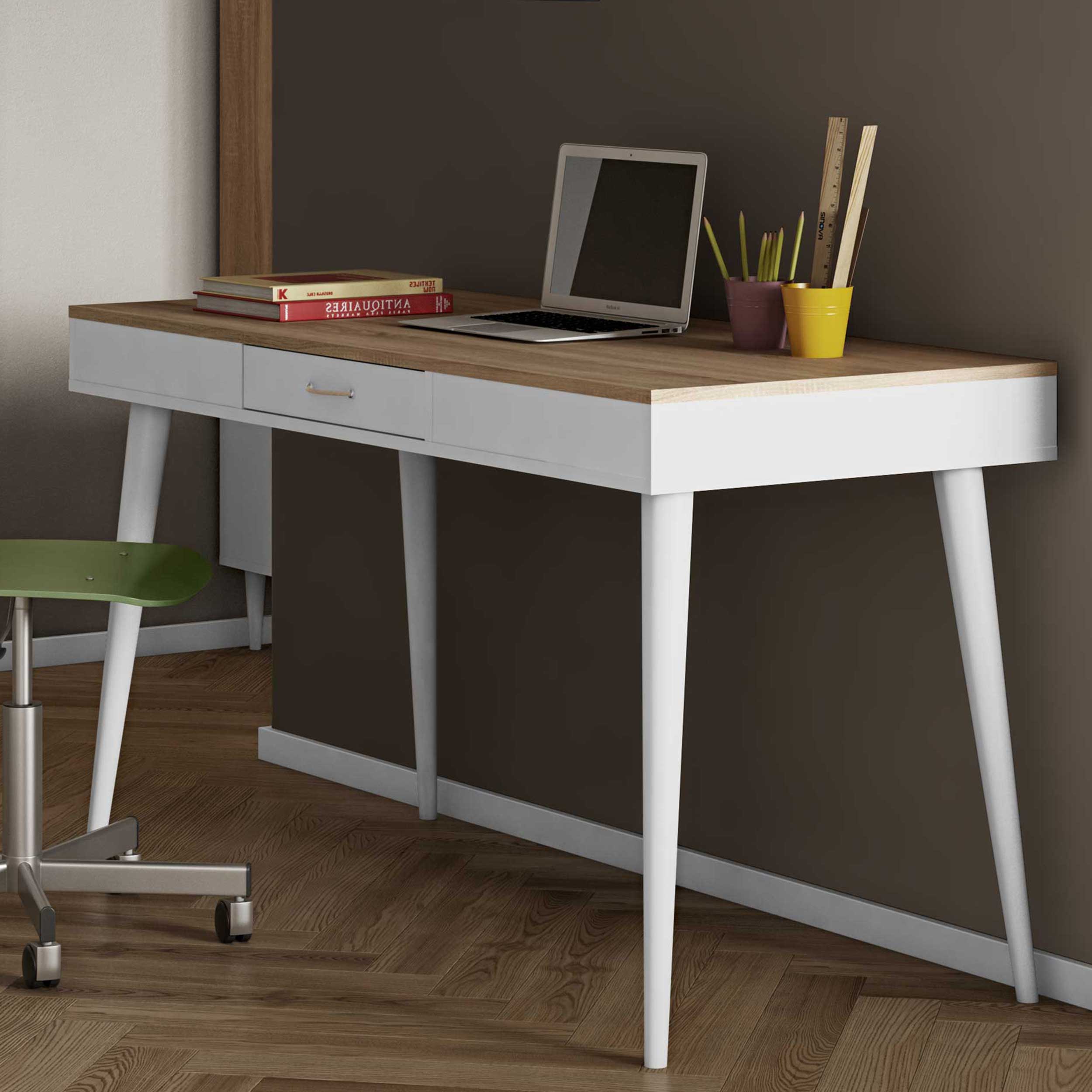 Bureau Horizon 134cm - chêne/blanc