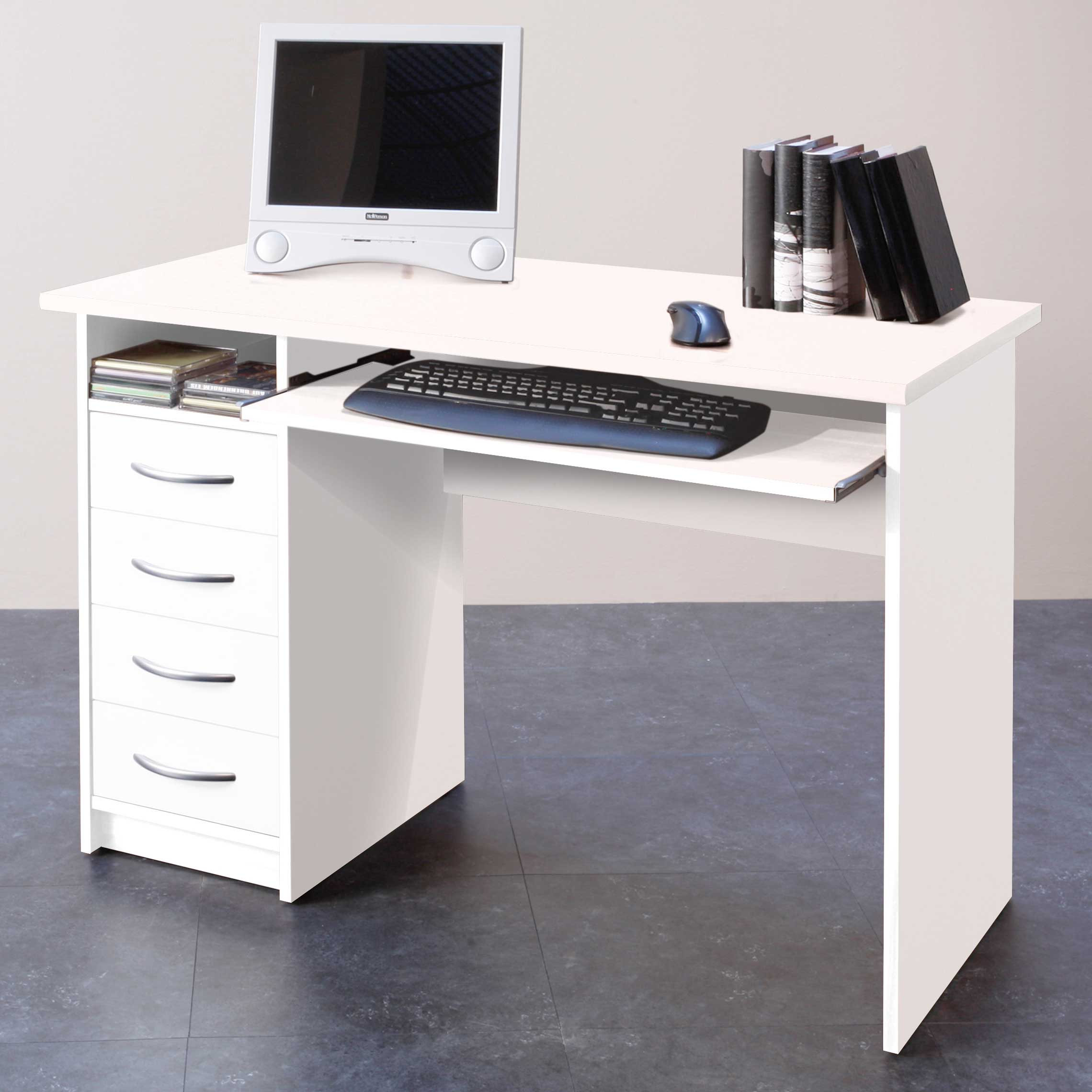 Bureau Jils 110cm avec 4 tiroirs - blanc