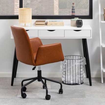 Bureau Jupiter 110 cm 3 tiroirs - blanc/noir