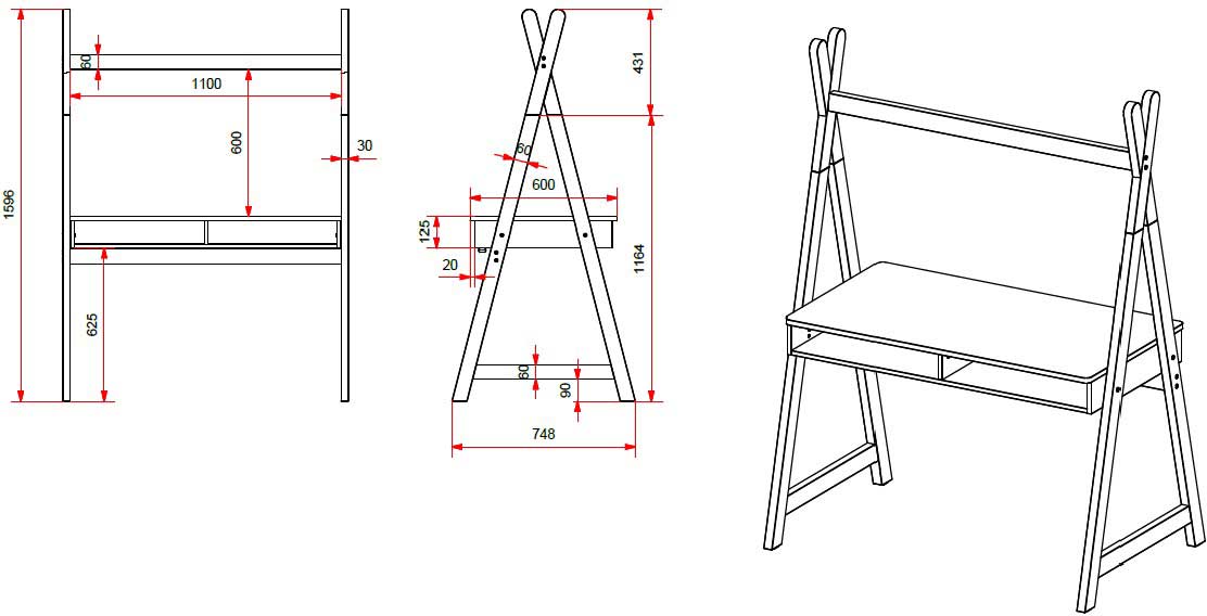 Bureau Kiddy Tipi 116x75 MDF - pin /blanc - Image 2