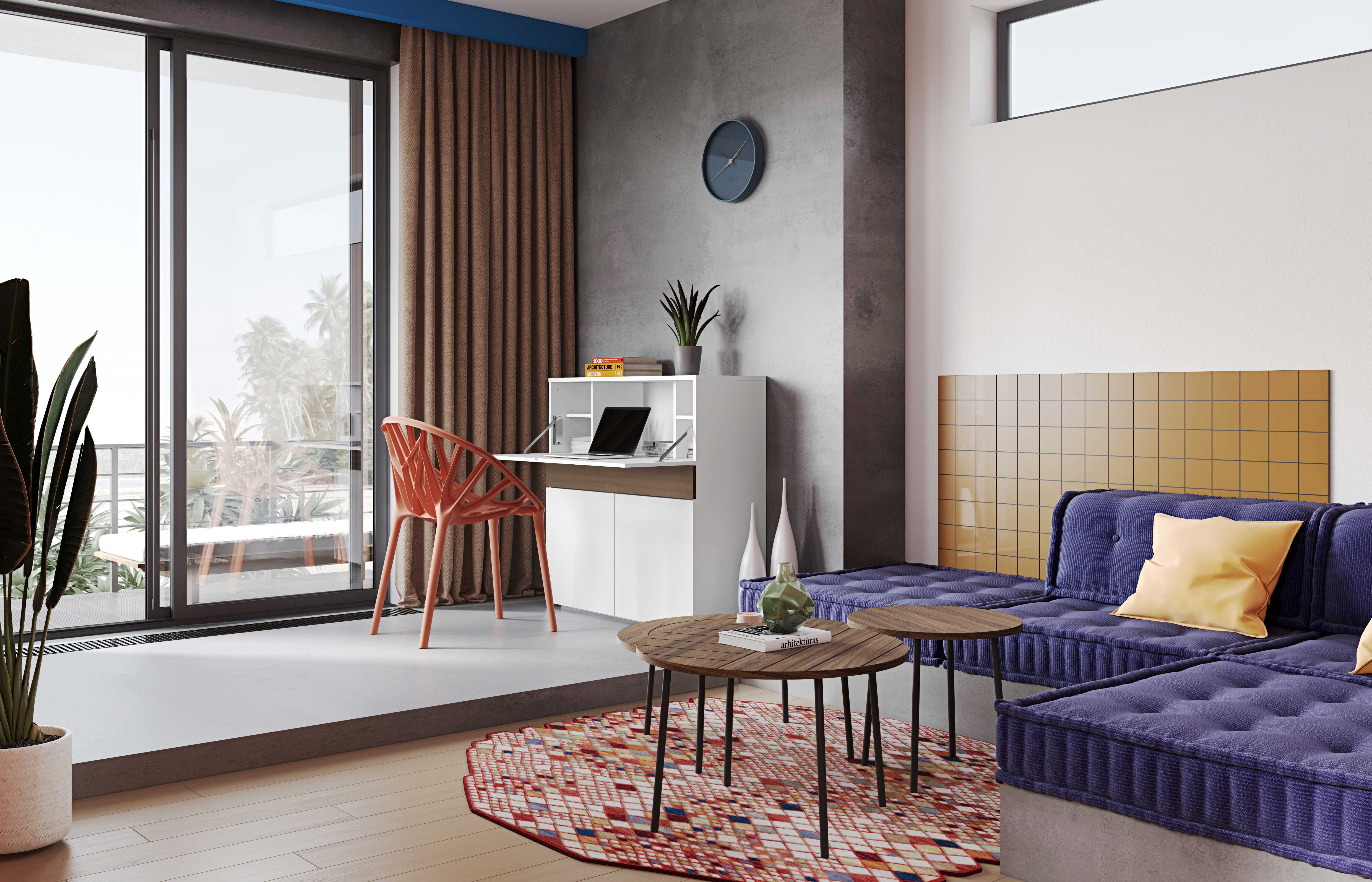 Bureau/meuble de rangement Fox 110cm - blanc/noyer - Image 12