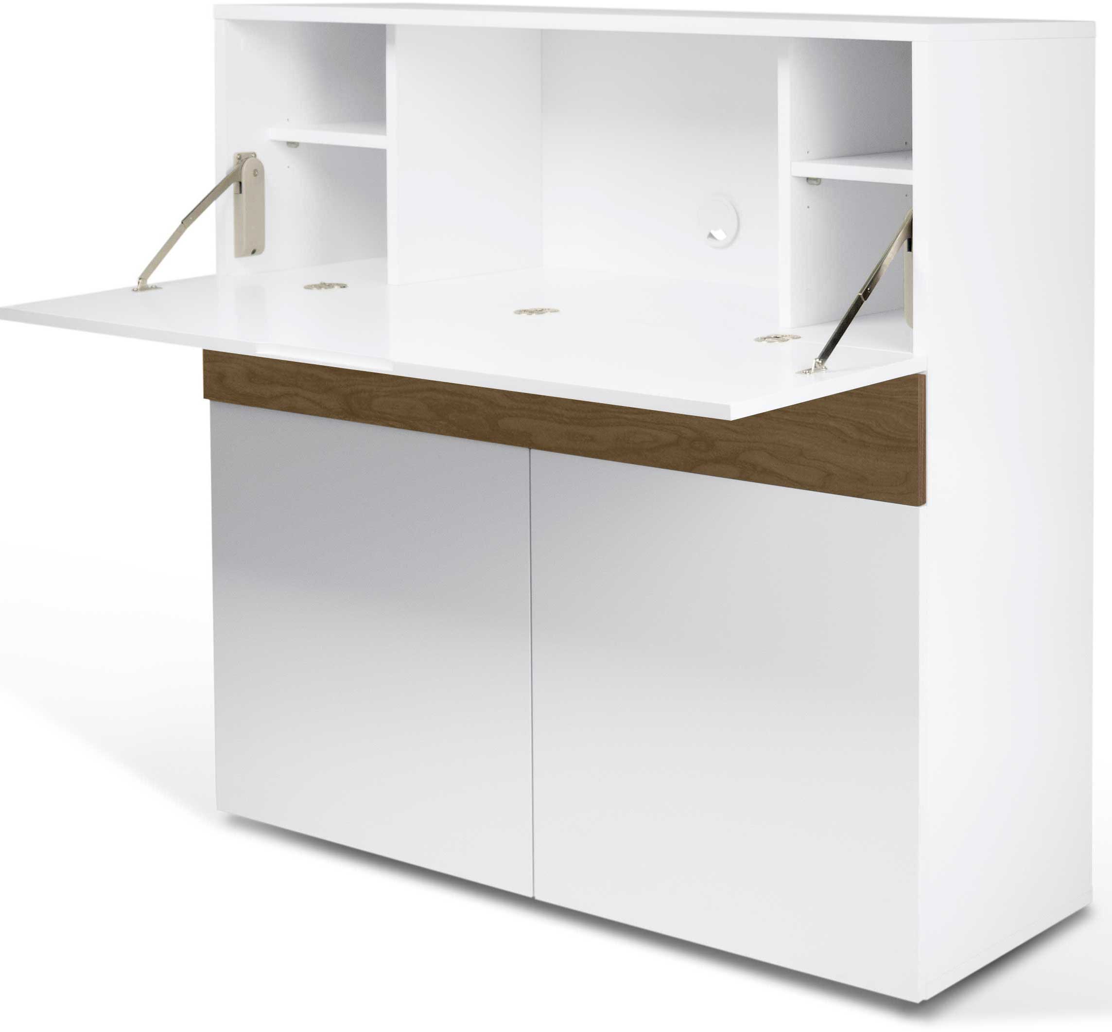 Bureau/meuble de rangement Fox 110cm - blanc/noyer - Image 8
