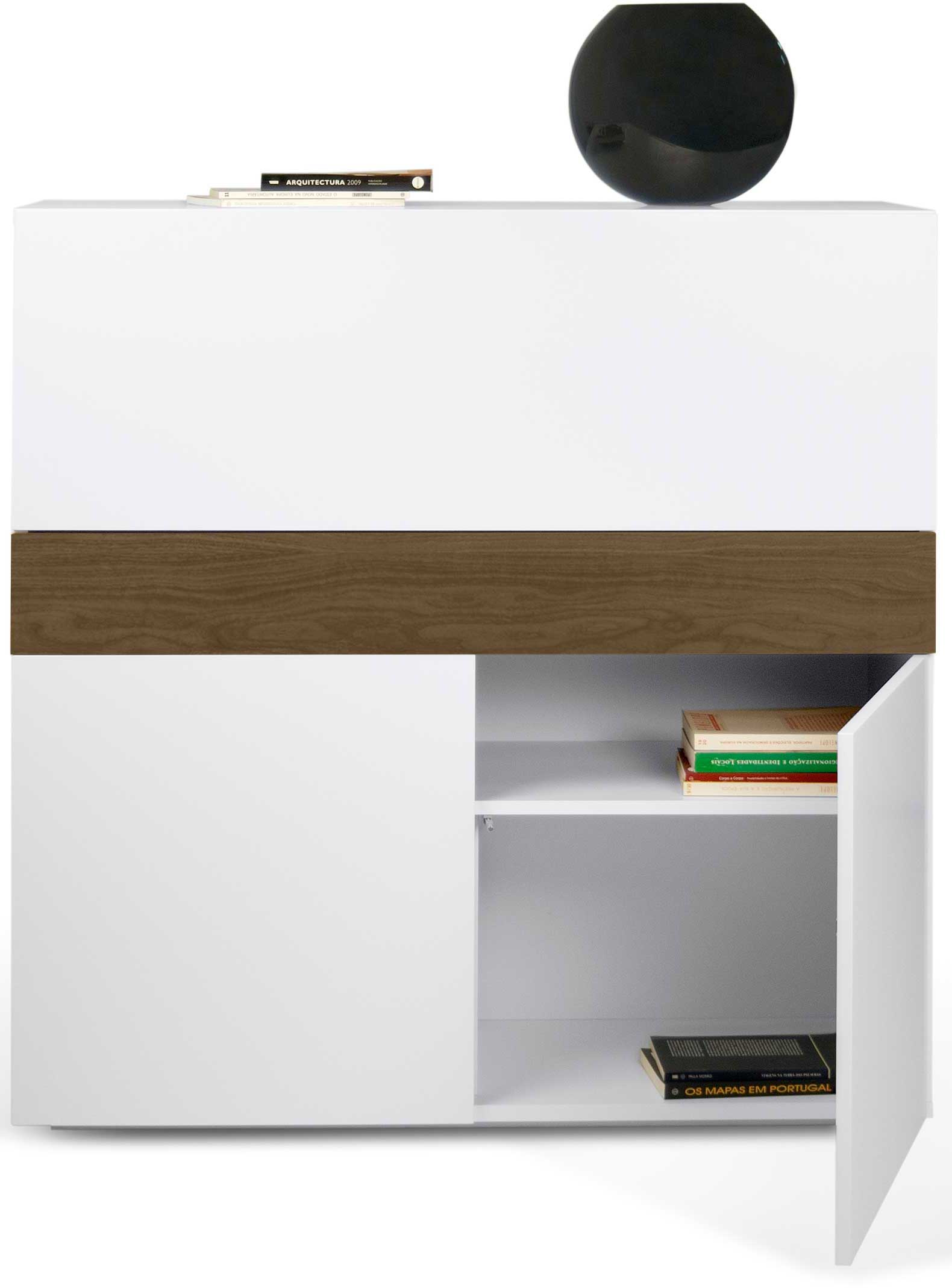 Bureau/meuble de rangement Fox 110cm - blanc/noyer - Image 9