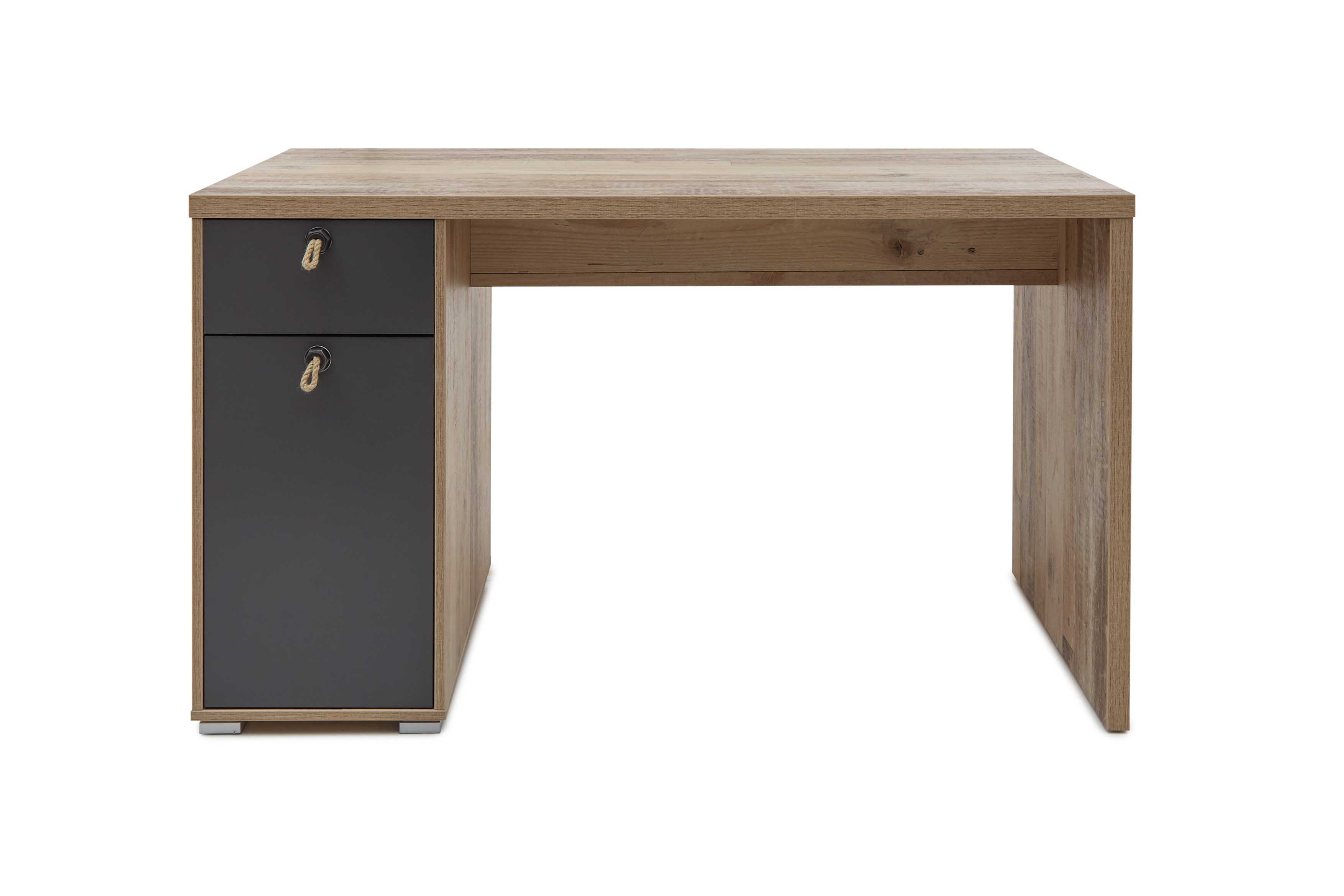 Bureau Moleskin 130cm avec 1 porte & 1 tiroir - anthracite/ancien style - Image 4