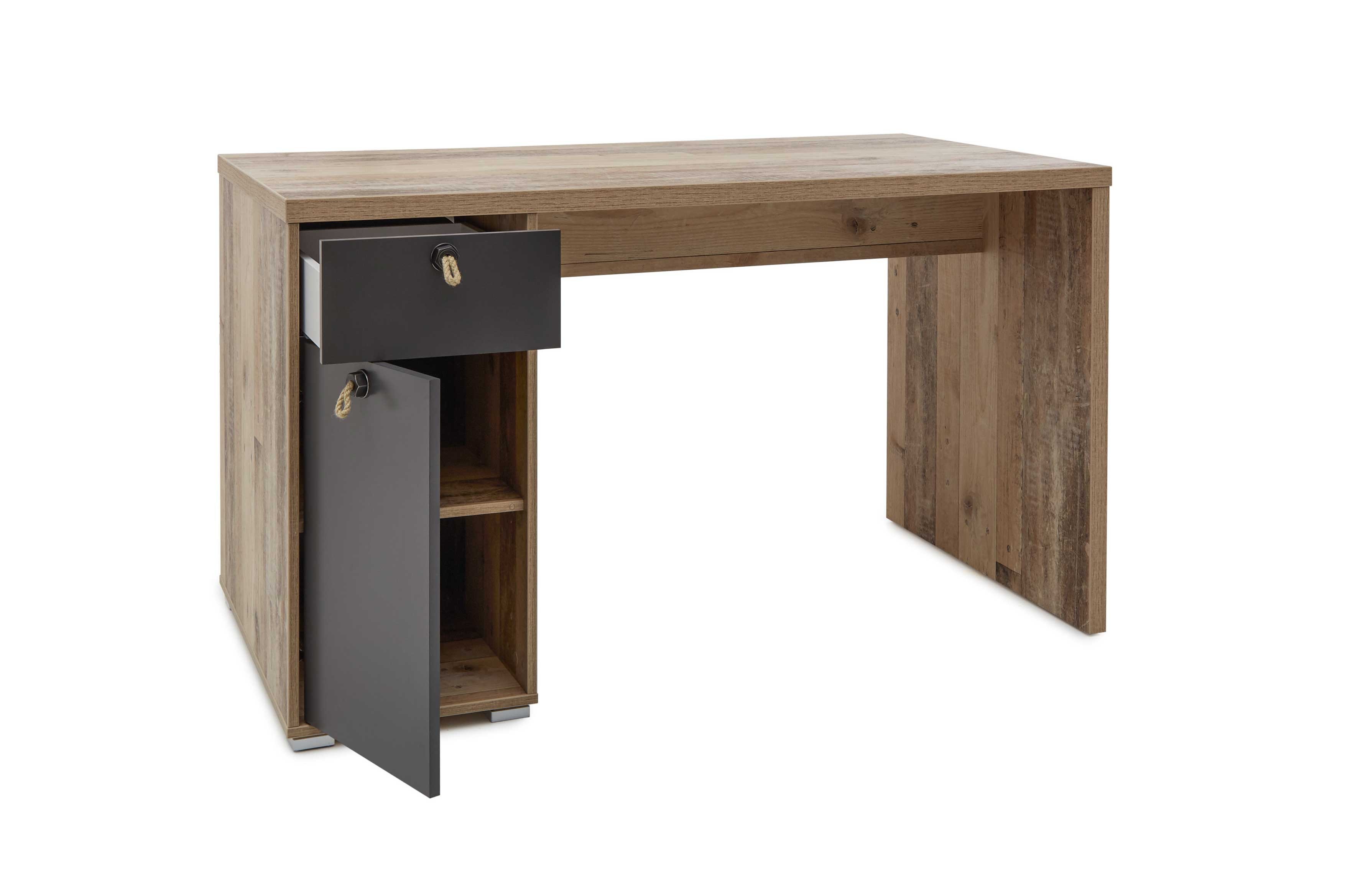 Bureau Moleskin 130cm avec 1 porte & 1 tiroir - anthracite/ancien style - Image 6