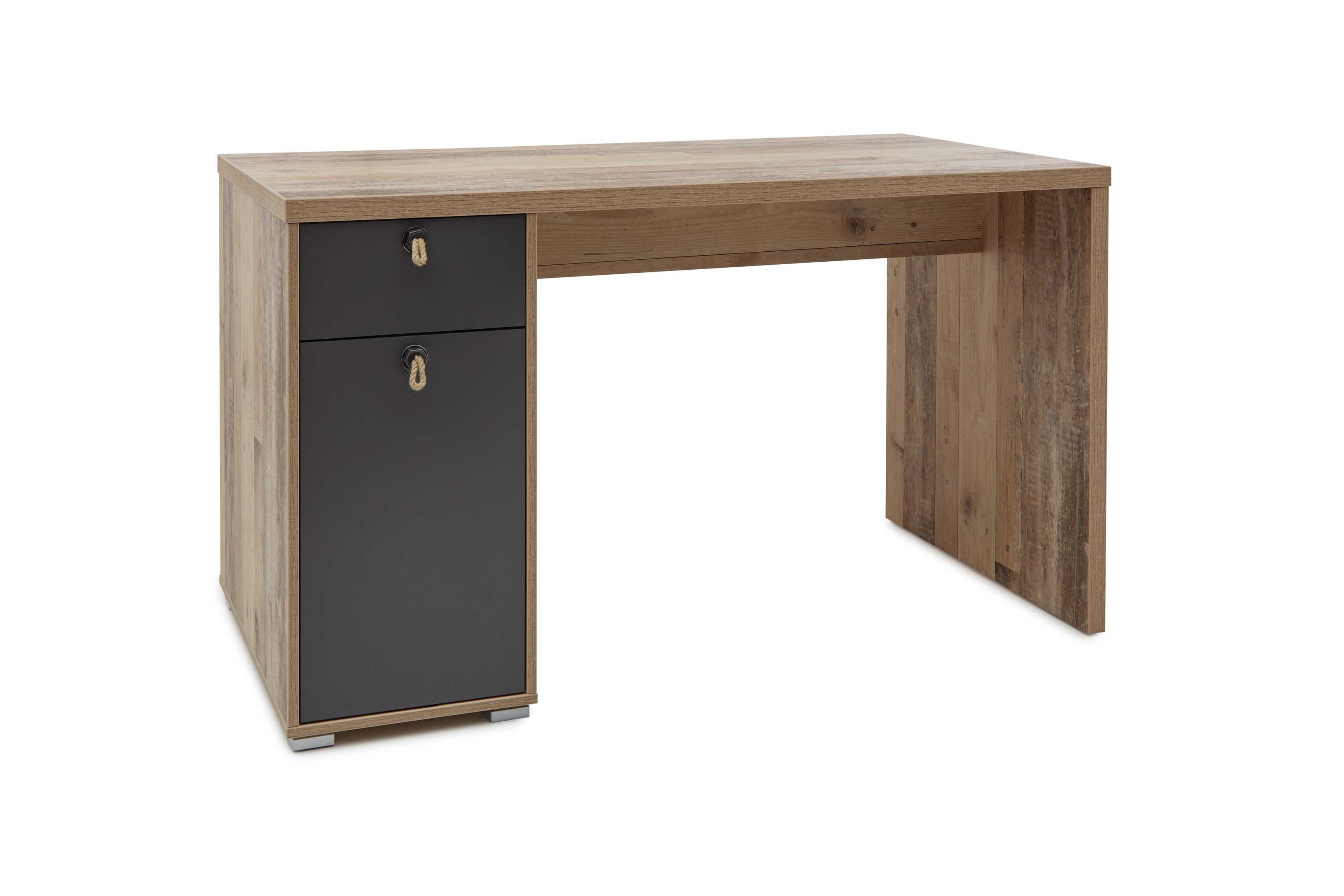 Bureau Moleskin 130cm avec 1 porte & 1 tiroir - anthracite/ancien style - Image 7