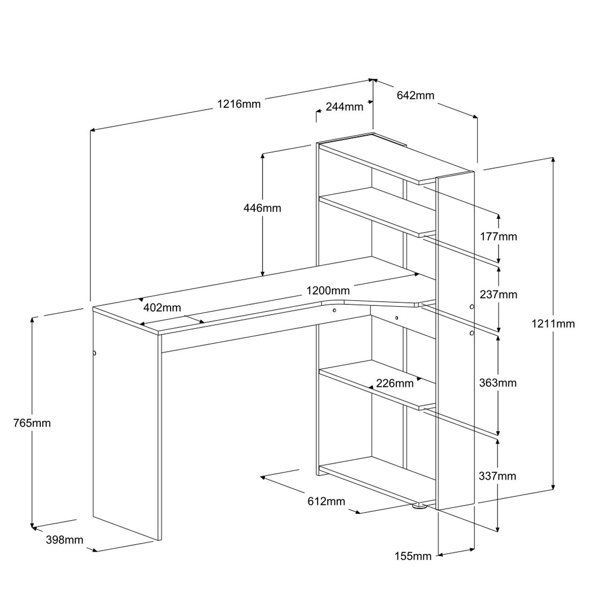 Bureau Monsieur 122cm avec bibliothèque - blanc - Image 2