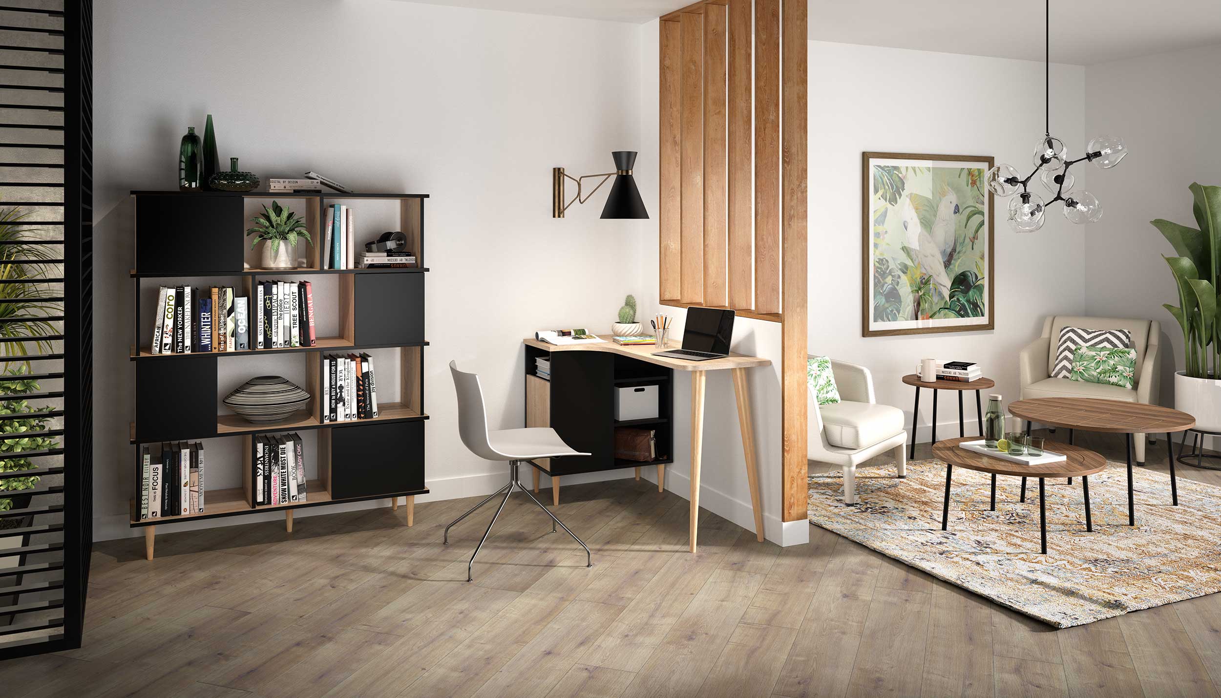 Bureau Nosk 120cm avec 1 porte - noir/chêne - Image 2