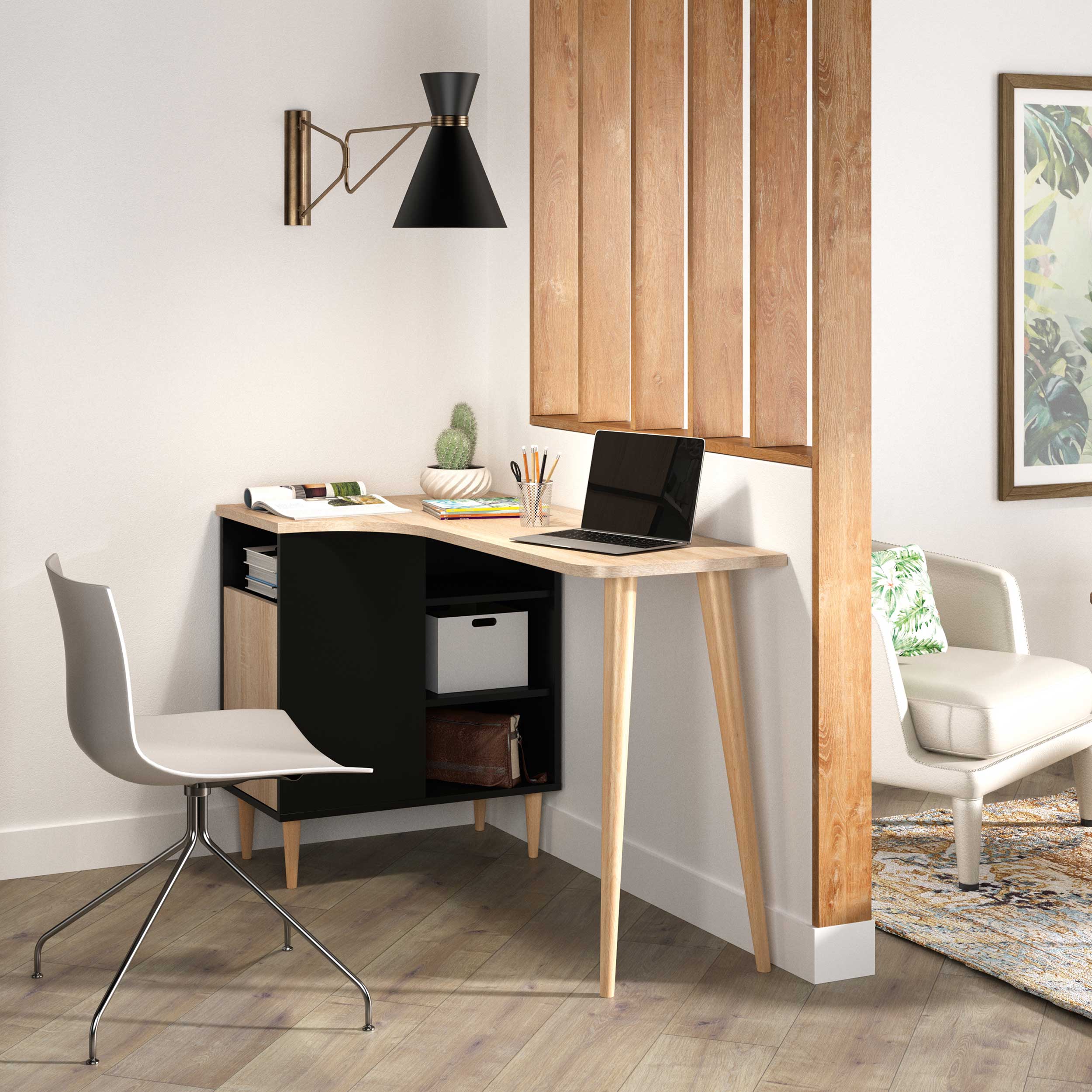 Bureau Nosk 120cm avec 1 porte - noir/chêne - Image 1