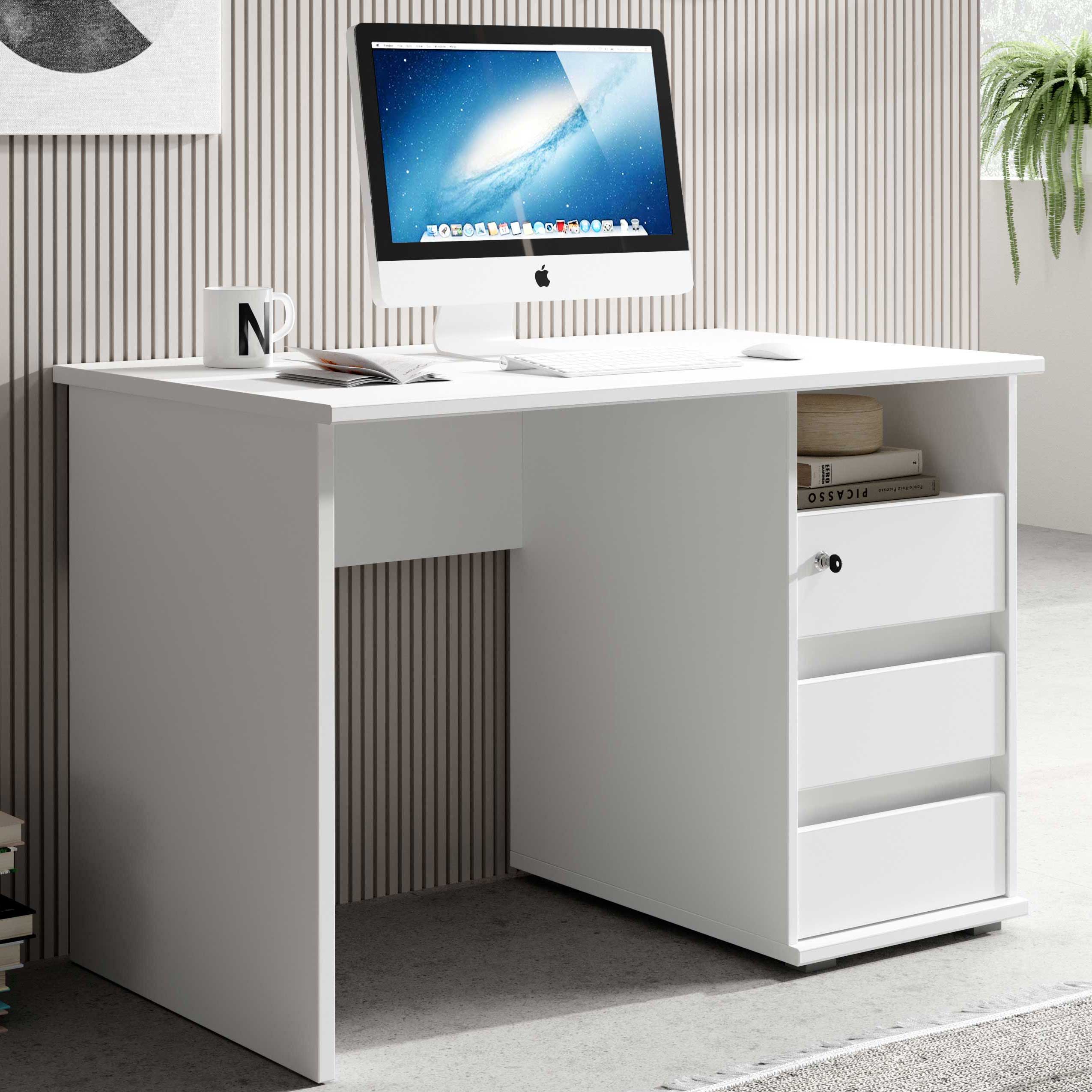Bureau Primos 110cm avec 3 tiroirs - blanc - Image 2