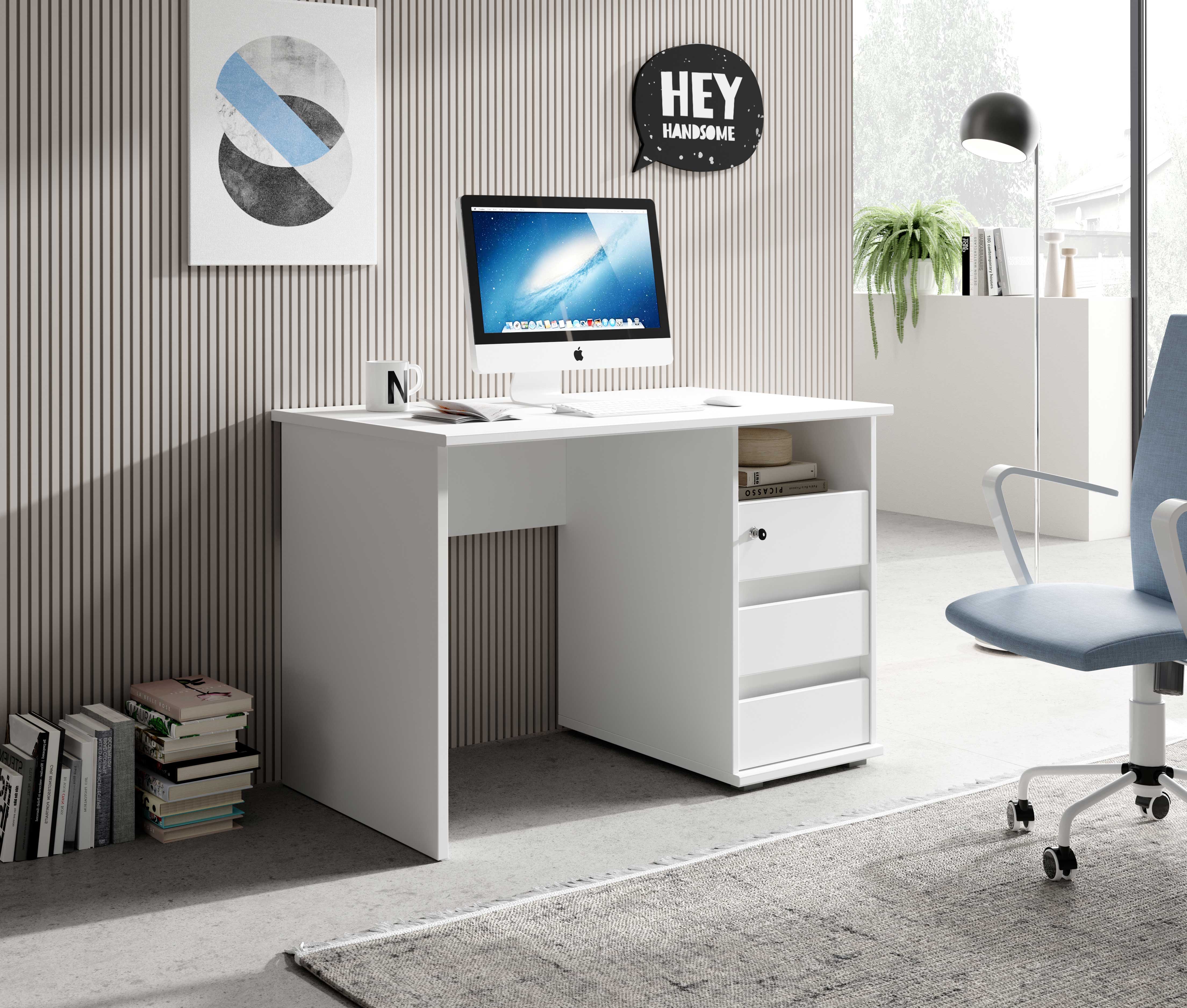 Bureau Primos 110cm avec 3 tiroirs - blanc - Image 4