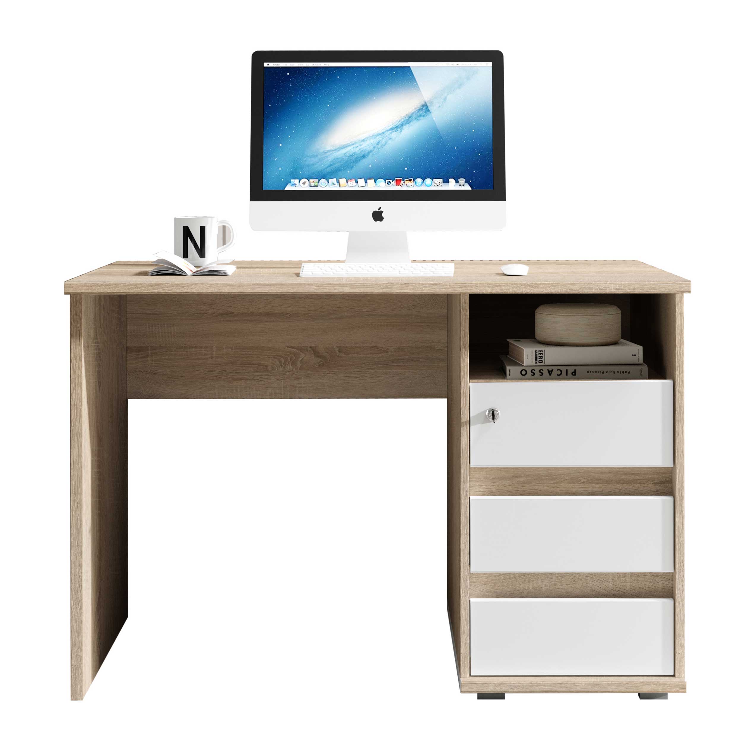 Bureau Primos 110cm avec 3 tiroirs - chêne - Image 4