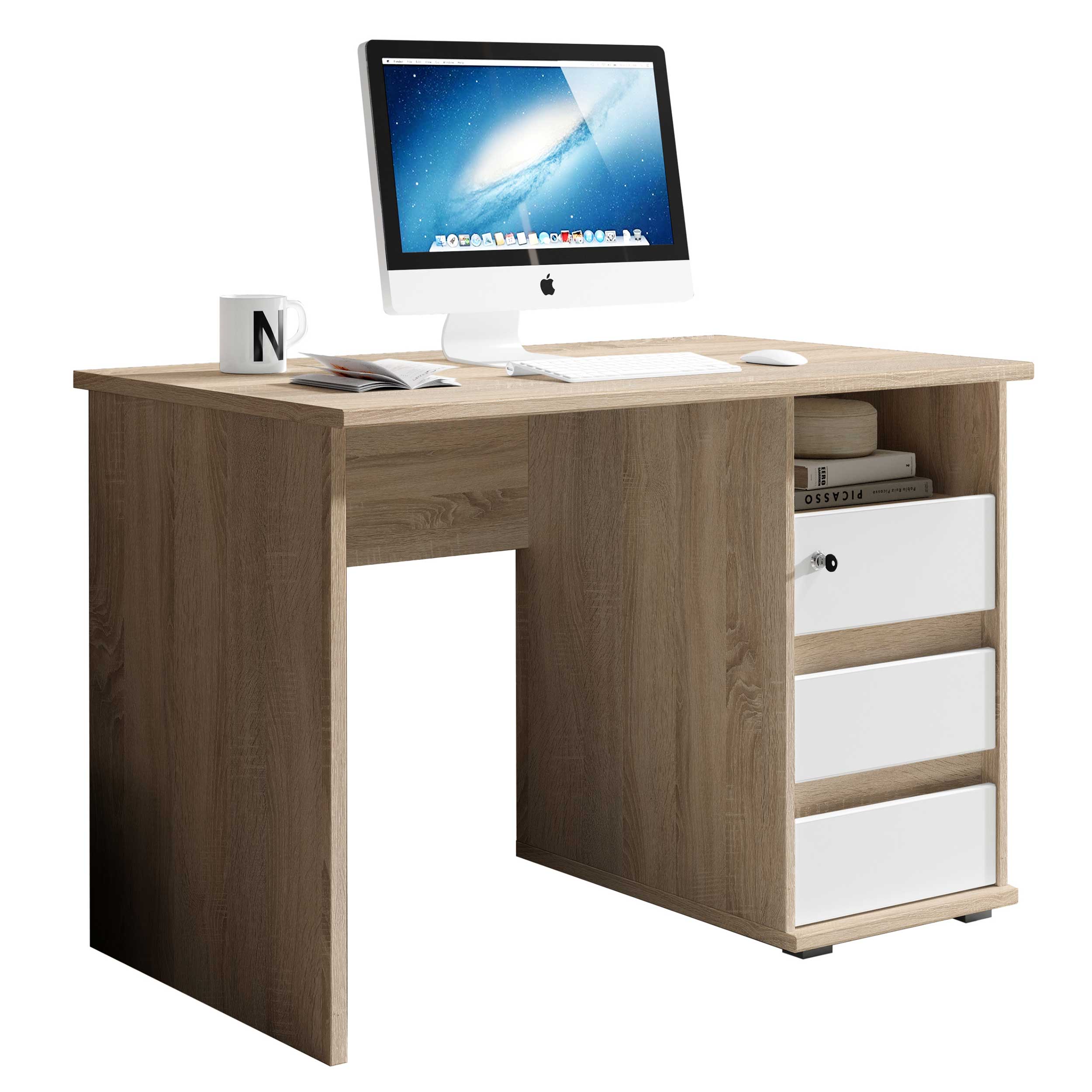 Bureau Primos 110cm avec 3 tiroirs - chêne - Image 8