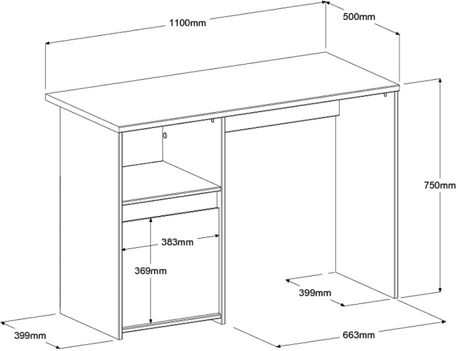 Bureau Rue 110cm avec armoire - blanc/gris ou blanc/rose - Image 2