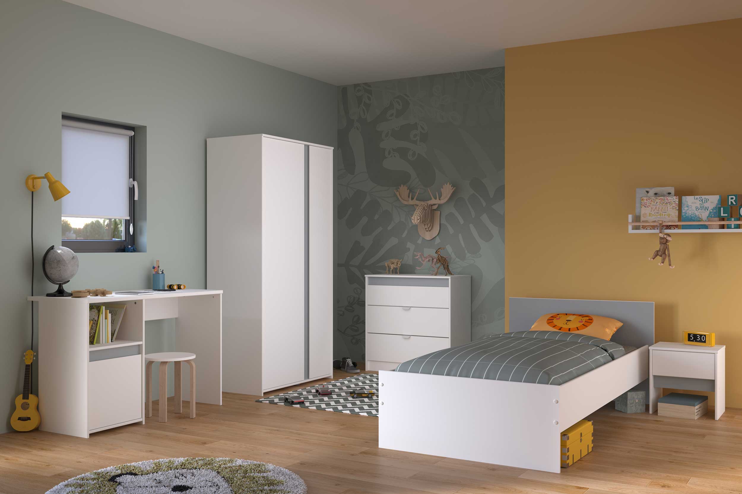 Bureau Rue 110cm avec armoire - blanc/gris ou blanc/rose - Image 12