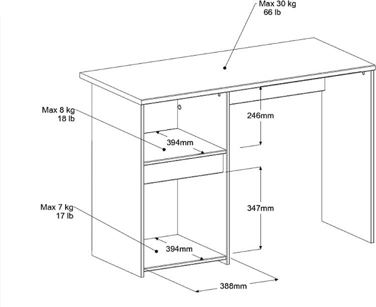 Bureau Rue 110cm avec armoire - blanc/gris ou blanc/rose - Image 3