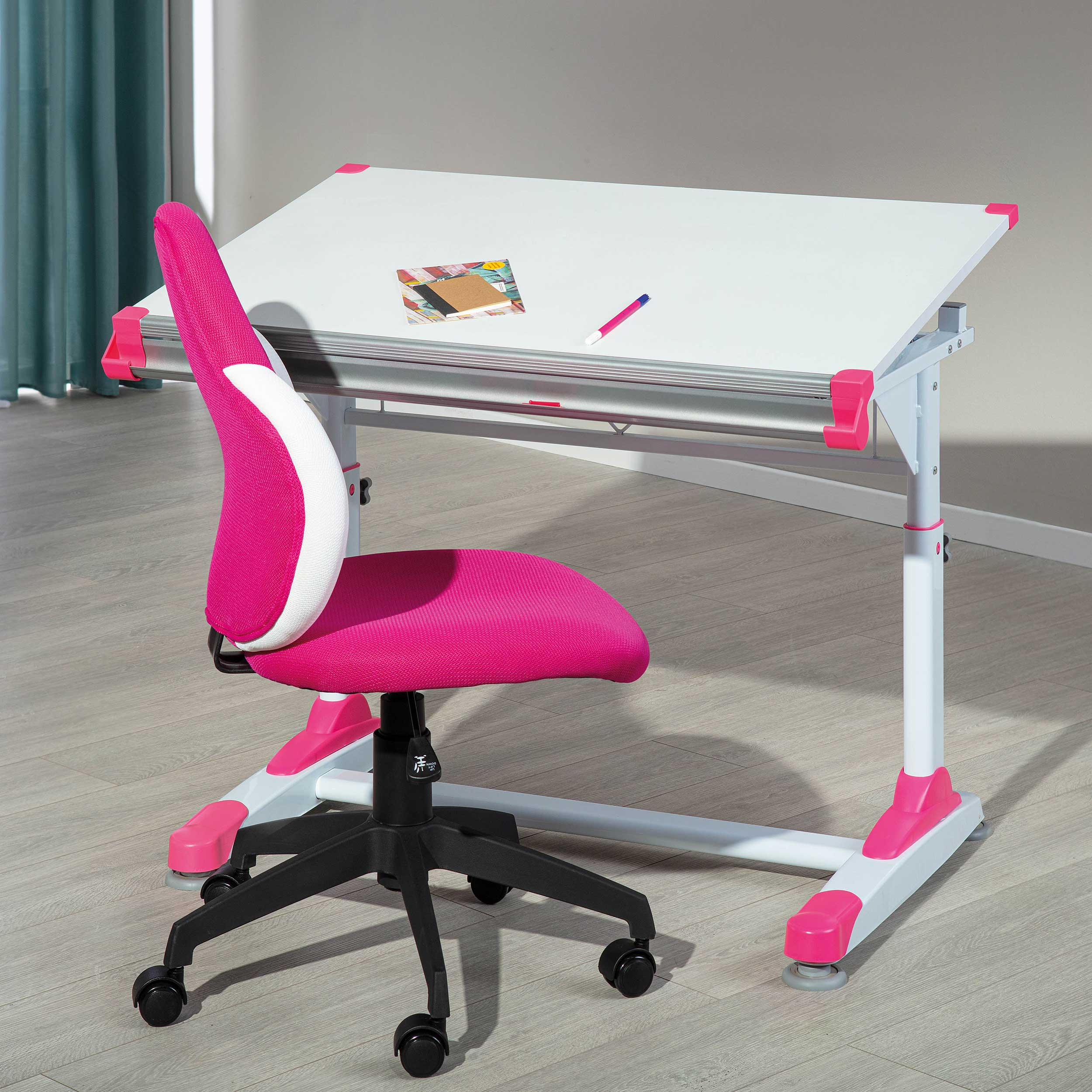 Bureau Tamara avec plateau inclinable - vert/rose - Image 1