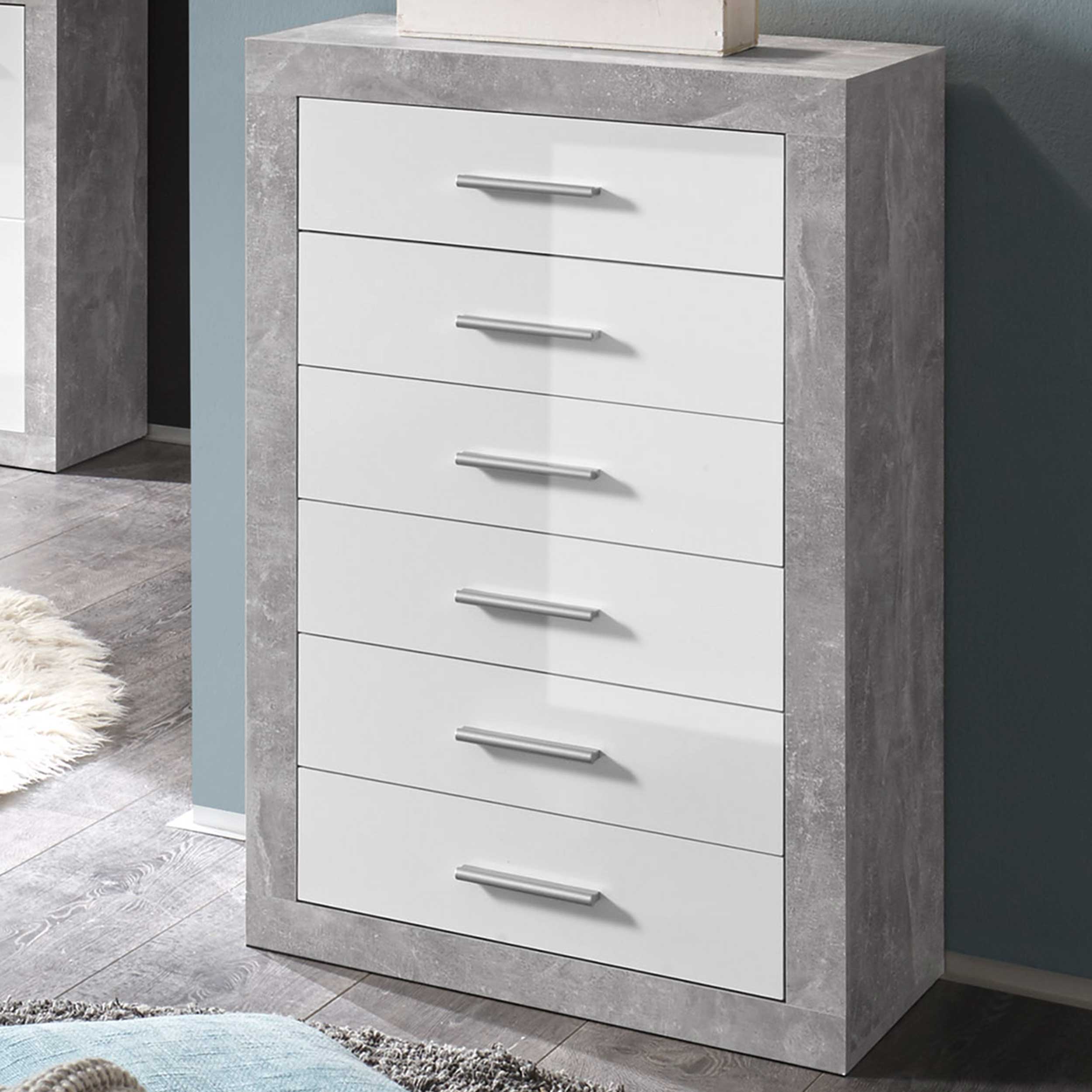 Caisson à tiroirs 66cm avec 6 tiroirs - béton/blanc