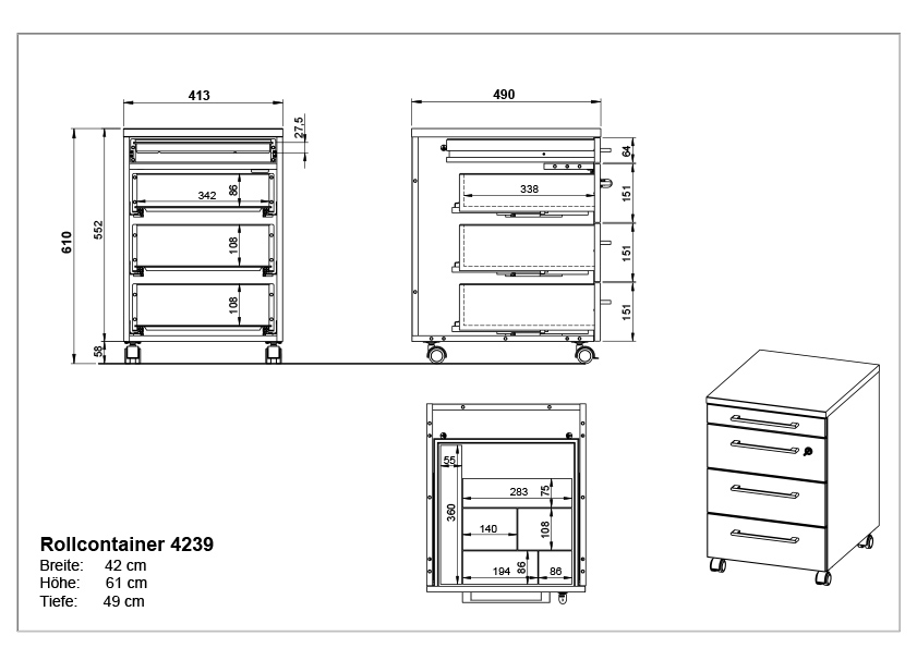 Caisson à tiroirs Osmond 4 tiroirs - gris clair - Image 10