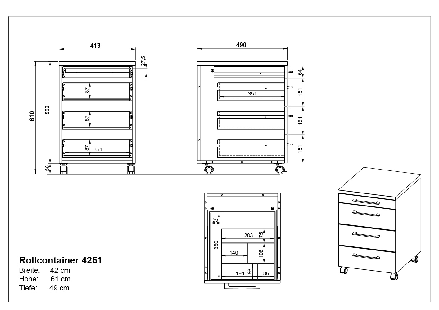 Caisson à tiroirs Presley - chêne/graphite - Image 4