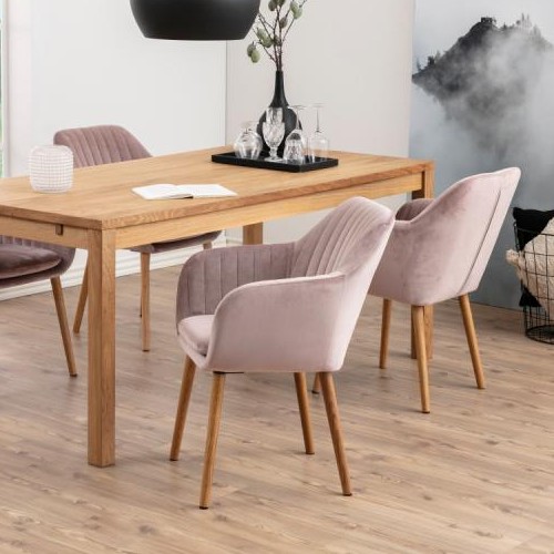 Chaise avec accoudoirs Hermeline - rose clair/chêne - Image 1