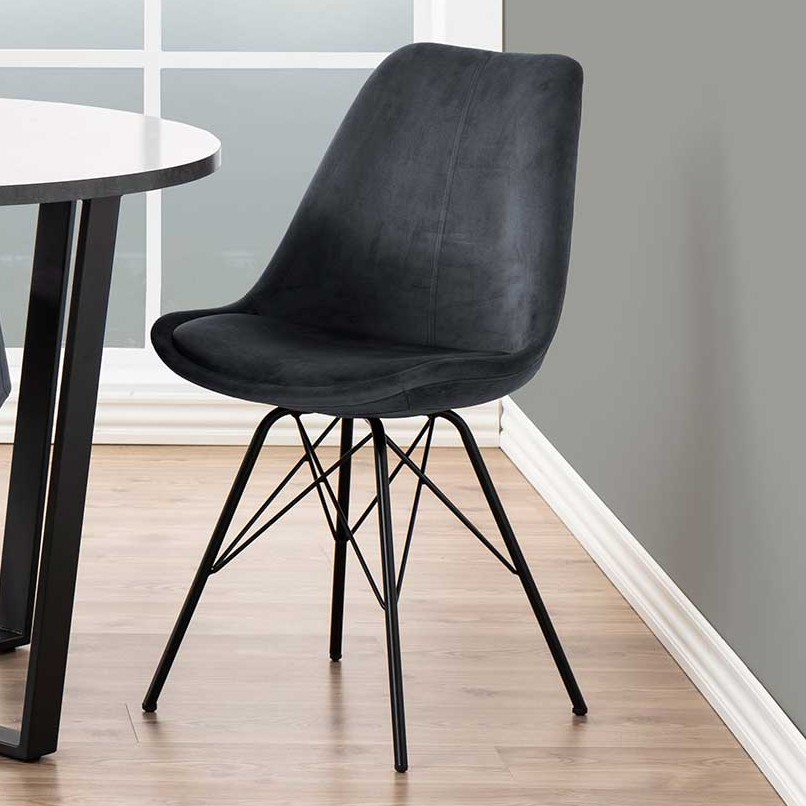 Chaise coquille Irma en velours - gris foncé/noir