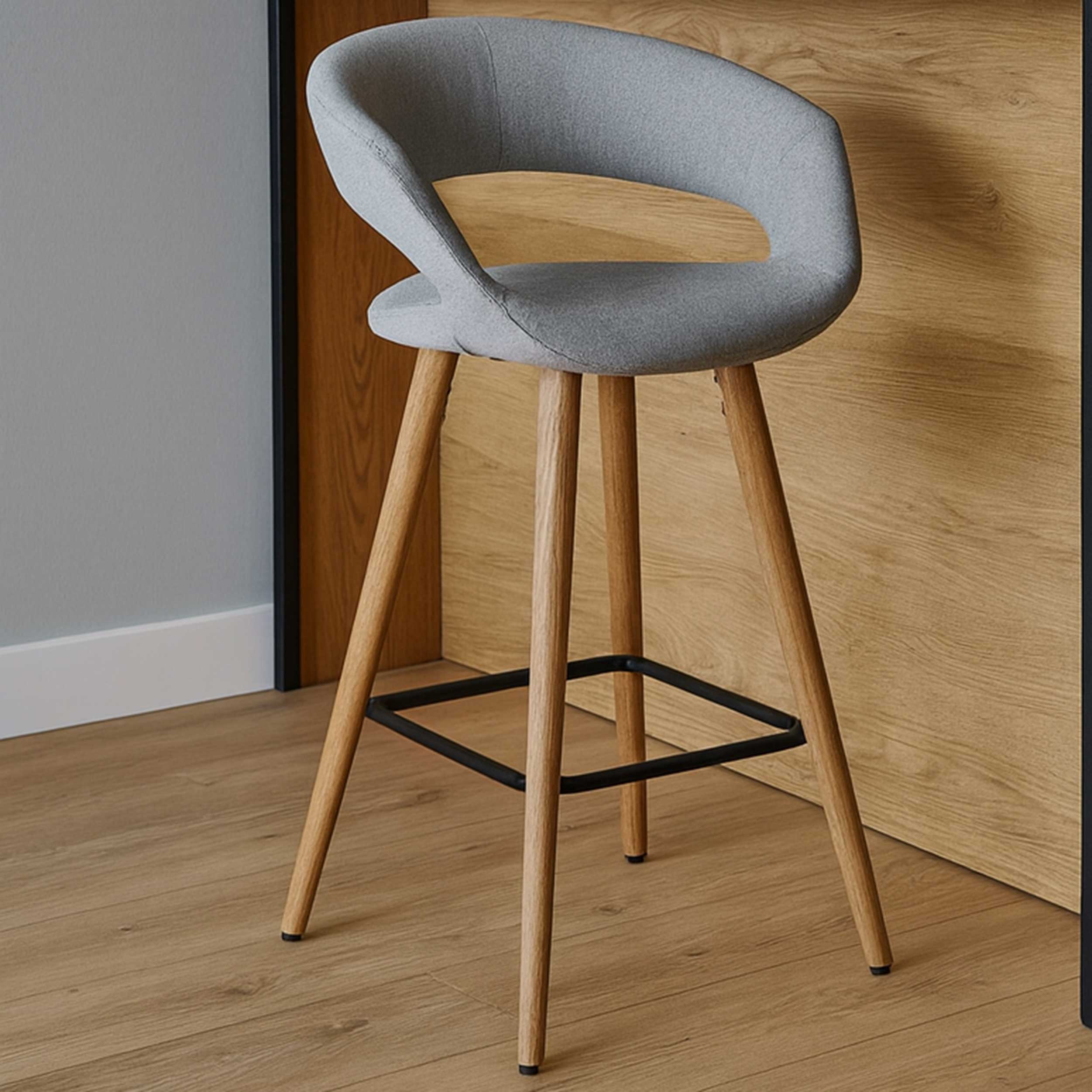 Chaise de bar Dusty - gris clair/chêne massif