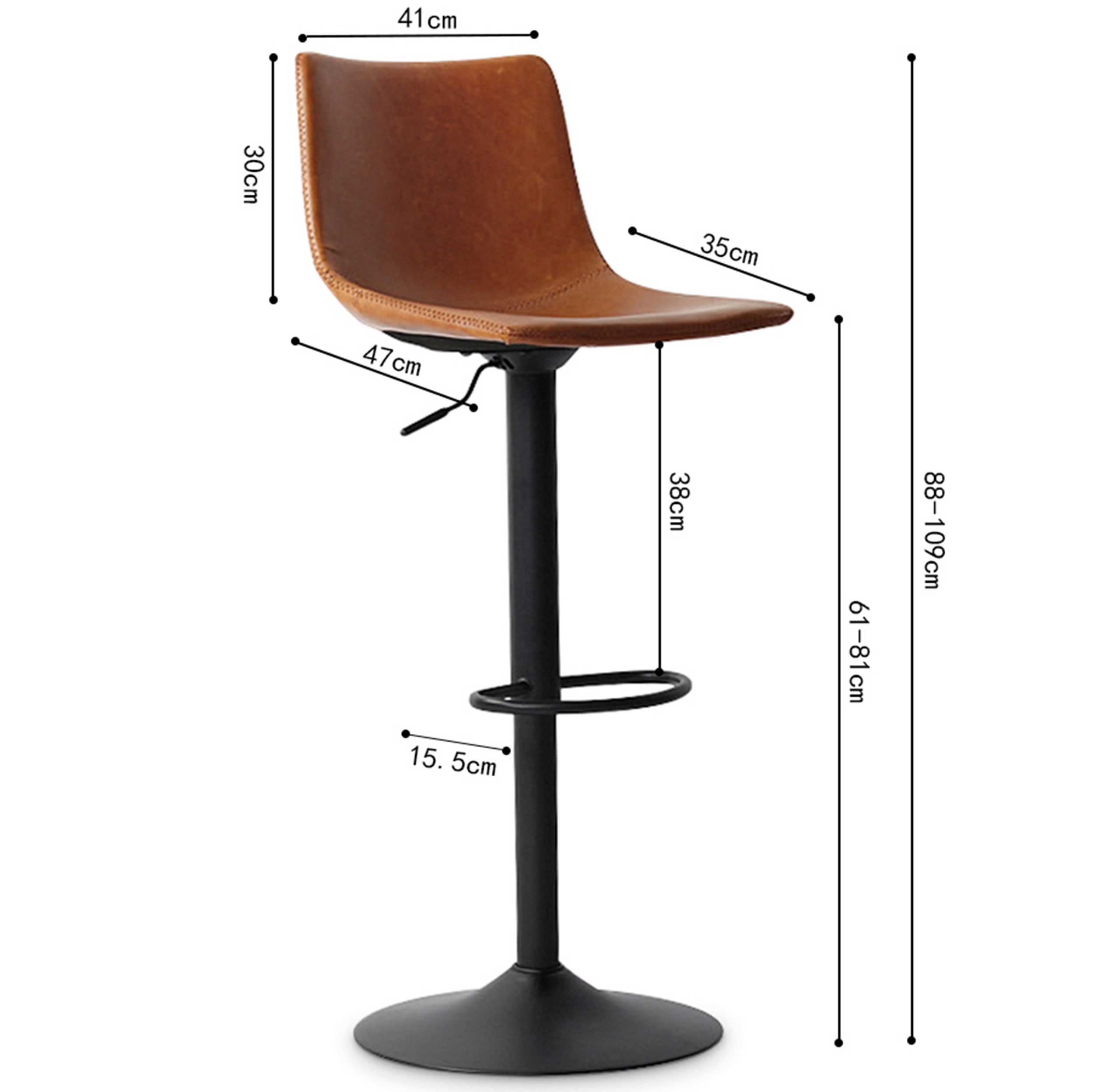 Chaise de bar réglable Fontana - cognac - Image 3