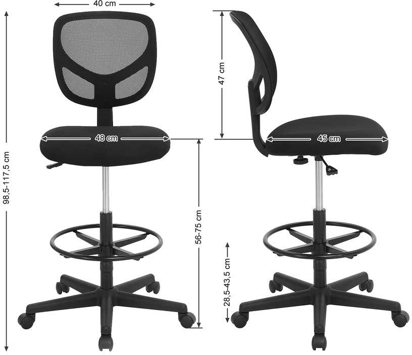 Chaise de bureau haute avec repose-pieds circulaire Ines - noir - Image 5