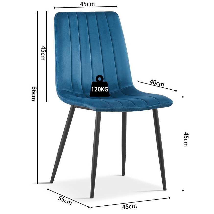 Chaise de salle à manger en velours Willie - bleu/noir - Image 6