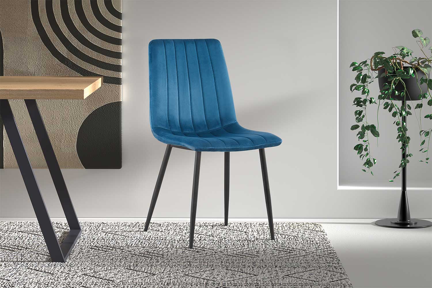 Chaise de salle à manger en velours Willie - bleu/noir - Image 8