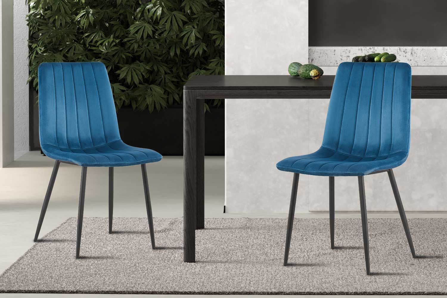 Chaise de salle à manger en velours Willie - bleu/noir - Image 9