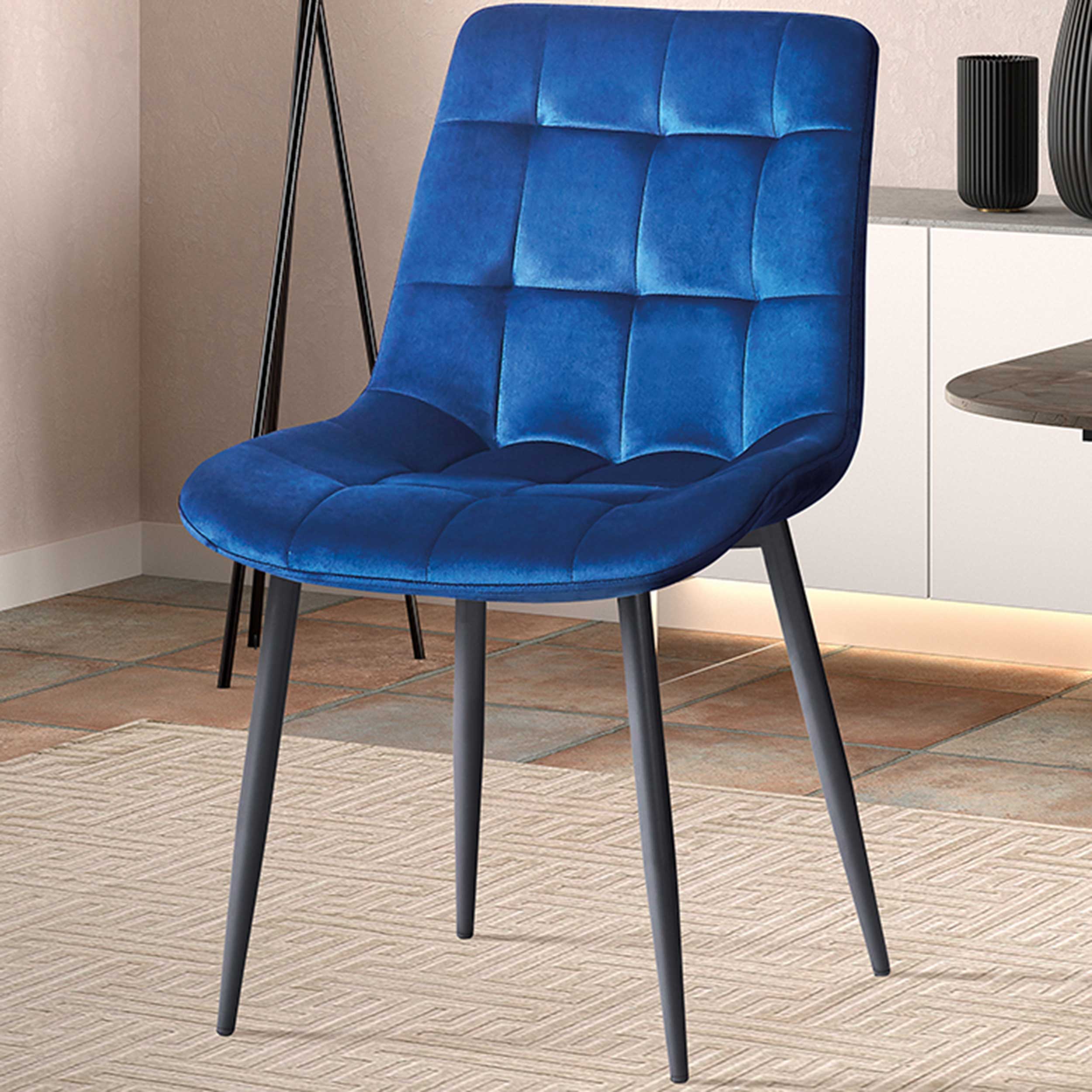 Chaise de salle à manger Tanja-velours bleu