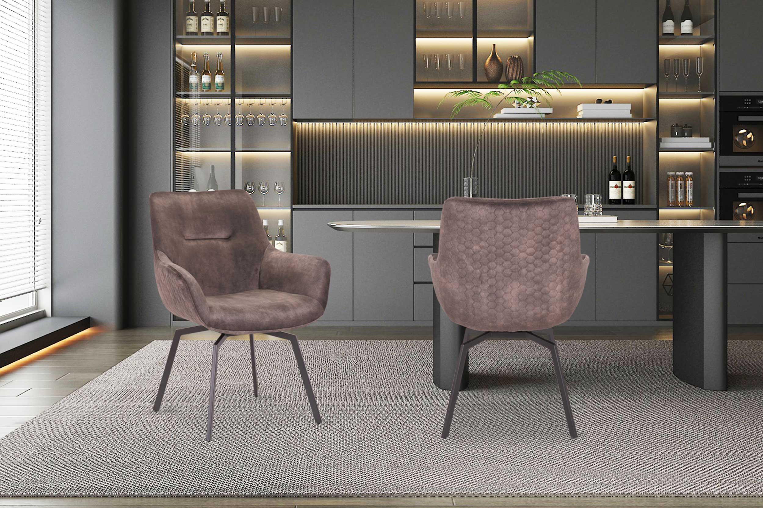 Chaise pivotante Modesta velours côtelé - taupe - Image 6