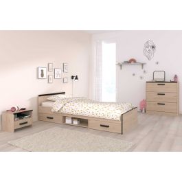 Chambre d'enfant Alma: lit 90x200cm, table de chevet, commode - décor chêne