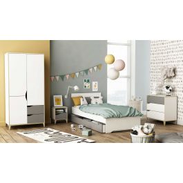 Chambre d'enfant Gerry: lit90x190/200cm avec tiroir, armoire, chevet, commode - blanc