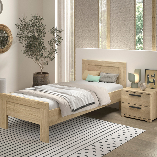 Chambre d'ado Sammie: lit 90x200cm, chevet - décor chêne